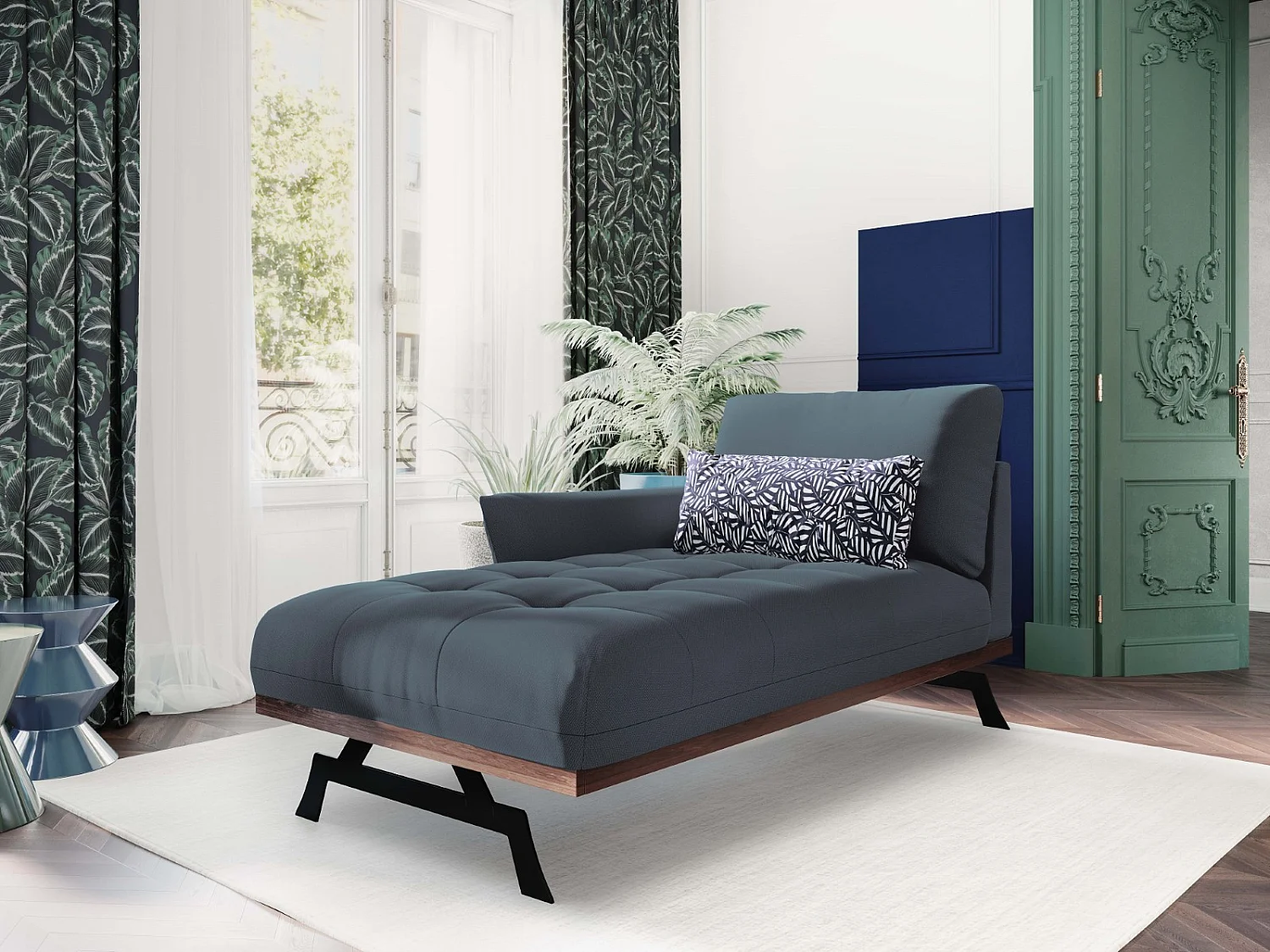 CXL by Christian Lacroix - Chaise longue sinistra "Olivier" in tessuto strutturato blu - 171x100x87cm