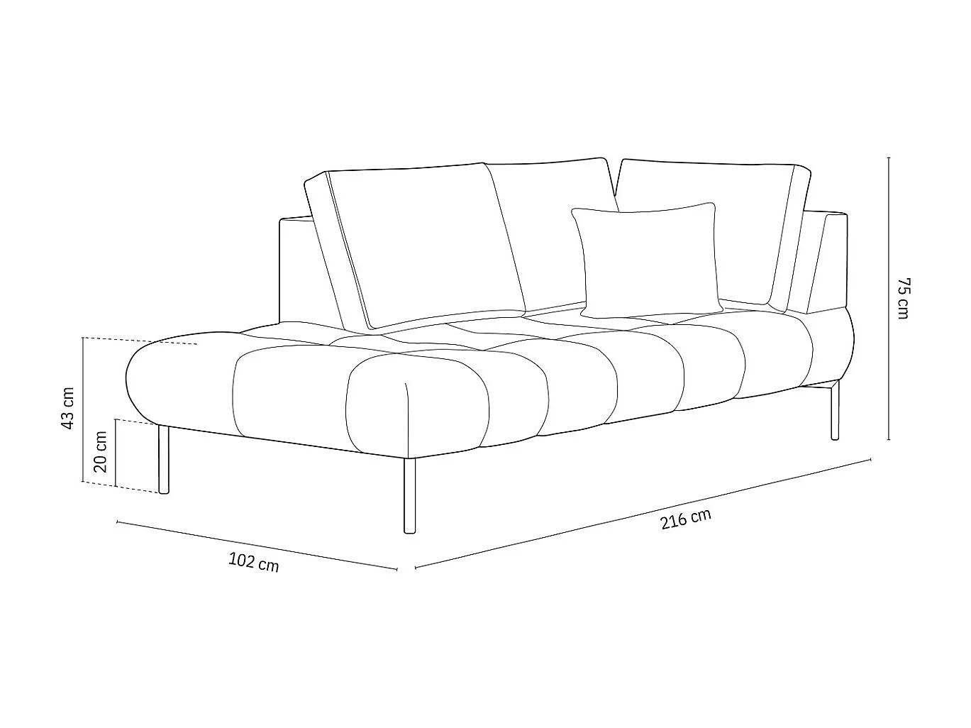 Cosmopolitan Design - Chaise longue esquerda "Hastings" 2 lugares em veludo amarelo - 216x102x75cm