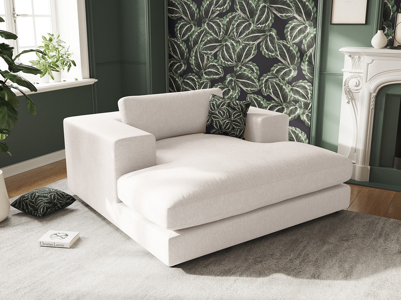 Méridienne "Tendance" en tissu structurel blanc - 156x140x72cm