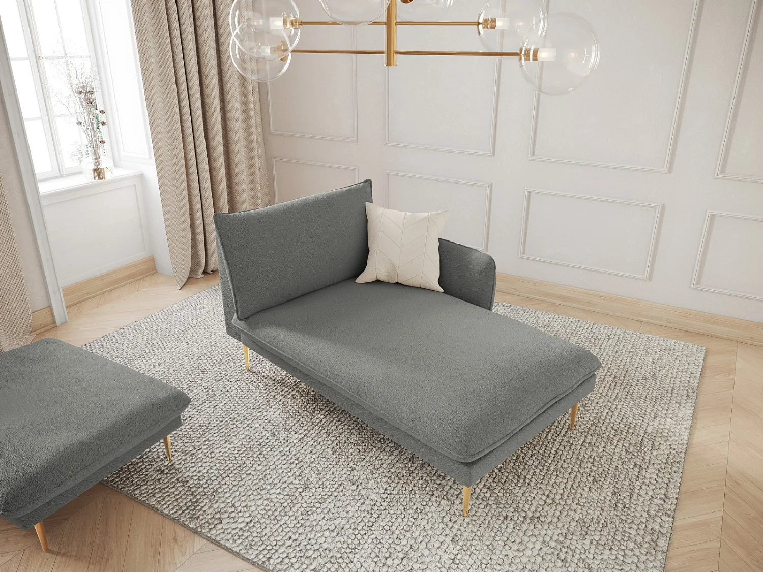 Cosmopolitan Design - Chaise longue de angulo derecho "Vienna" de tejido bouclé gris - 170x110x95cm