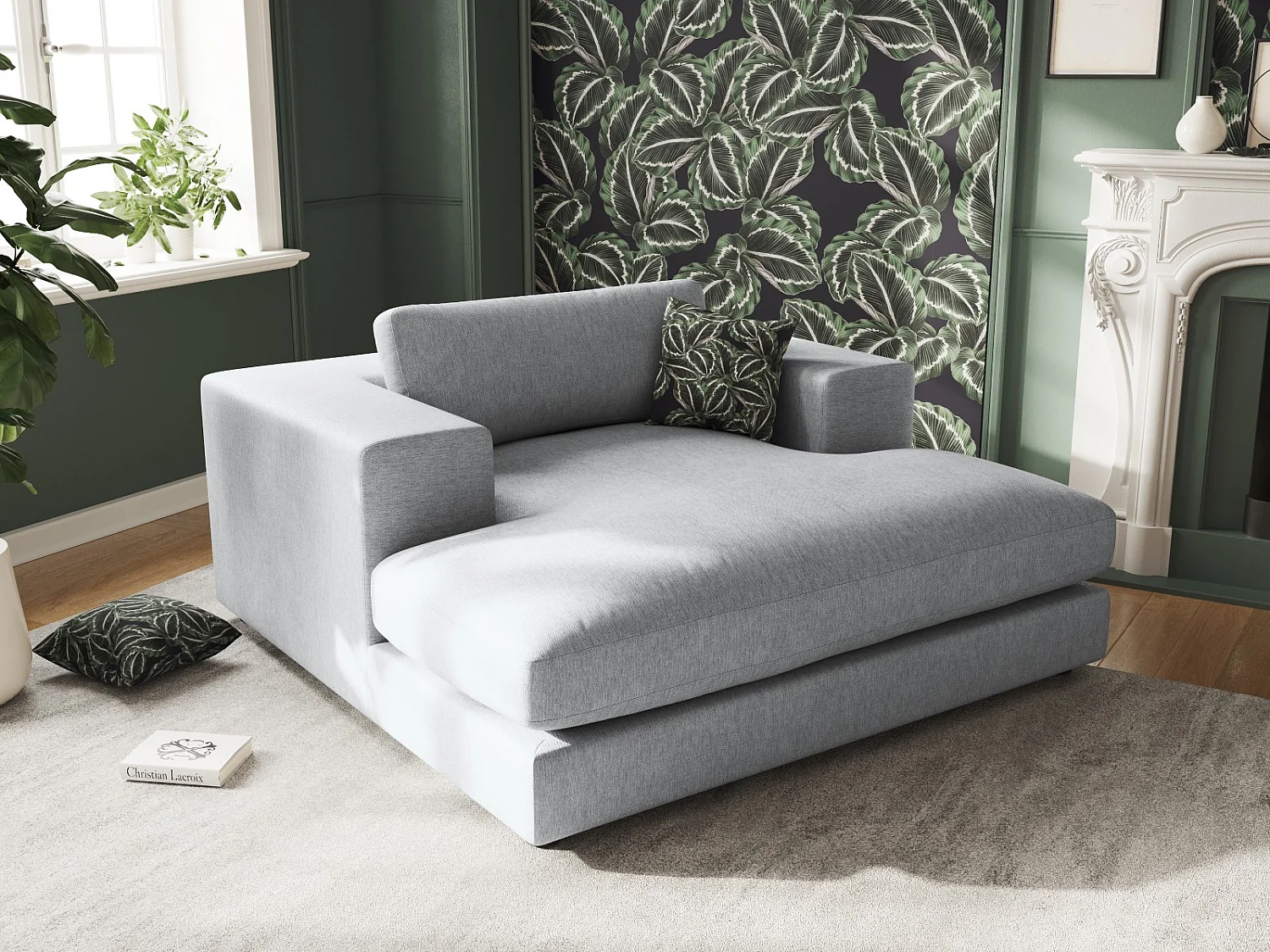 CXL by Christian Lacroix - Méridienne "Tendance" en tissu structurel gris clair - 156x140x72cm