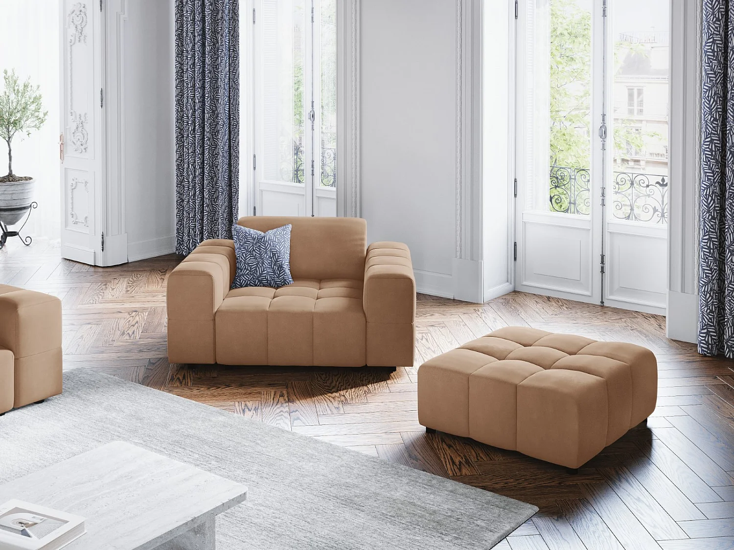 CXL by Christian Lacroix - Fauteuil "Luc" en velours beige foncé - 124x102x70cm