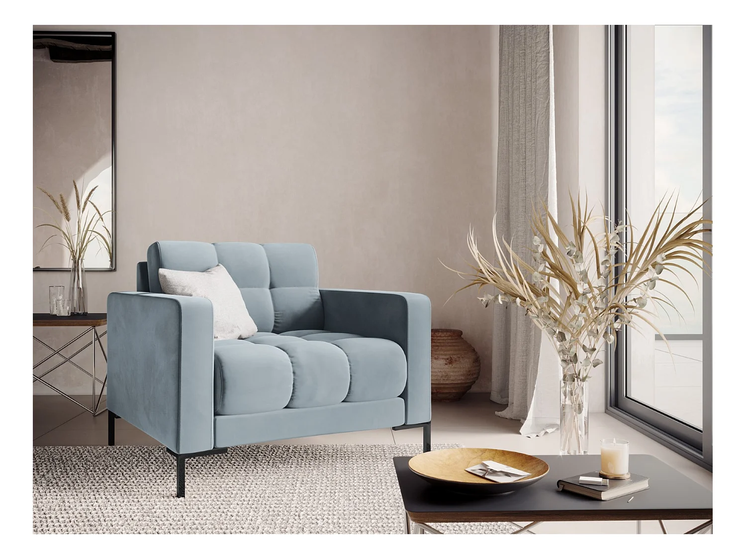 Cosmopolitan Design - Sillón "Bali" de terciopelo azul claro - 87x92x75cm