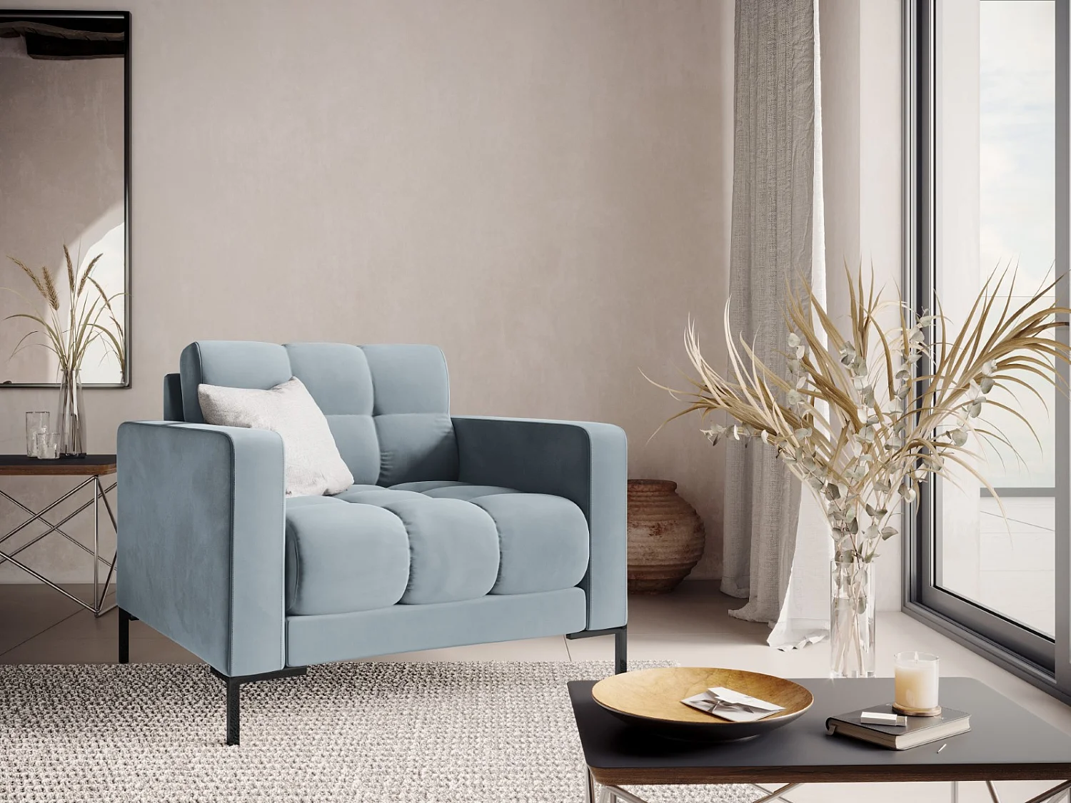 Cosmopolitan Design - Poltrona "Bali" in velluto azzurro - 87x92x75cm