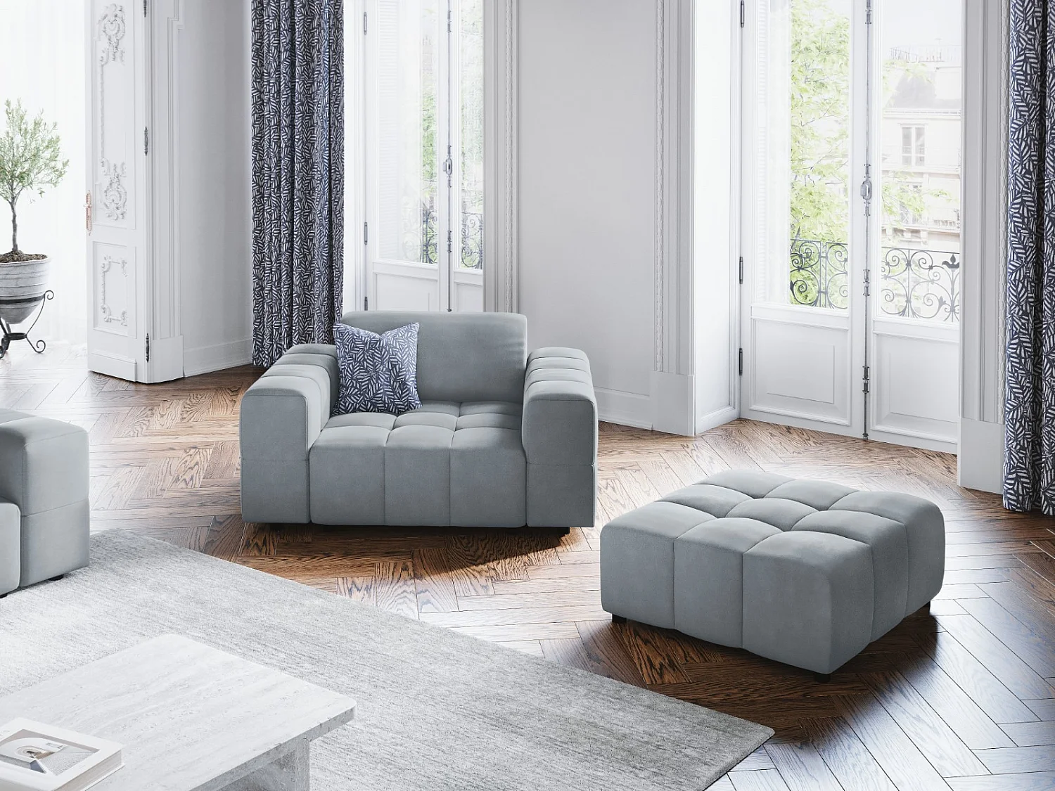 CXL by Christian Lacroix - Sessel "Luc" Sitzer aus Samt hellblau - 124x102x70cm