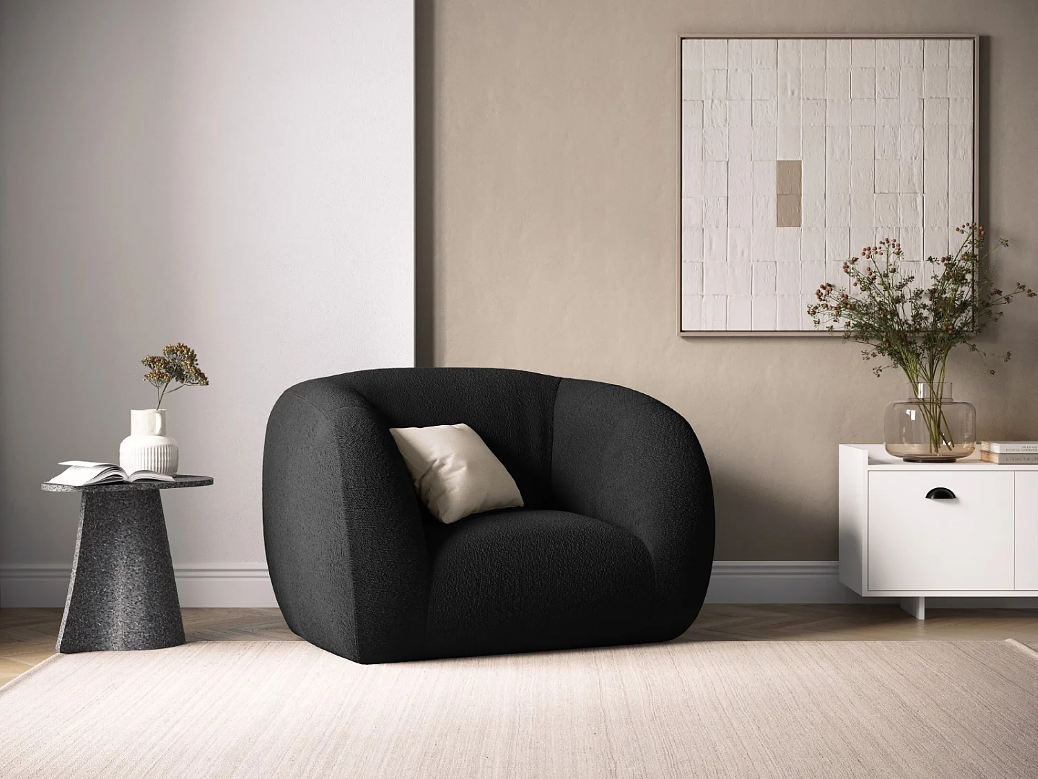 Cosmopolitan Design - Fauteuil "Essen" en bouclé noir - 130x95x86cm