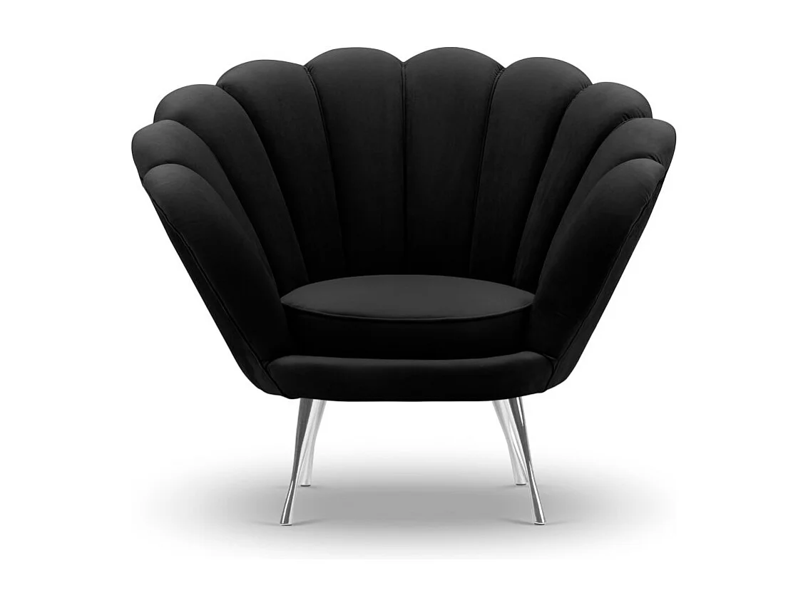Cosmopolitan Design - Fauteuil "Kingston" Flueel, Zwart - 98x78x76cm