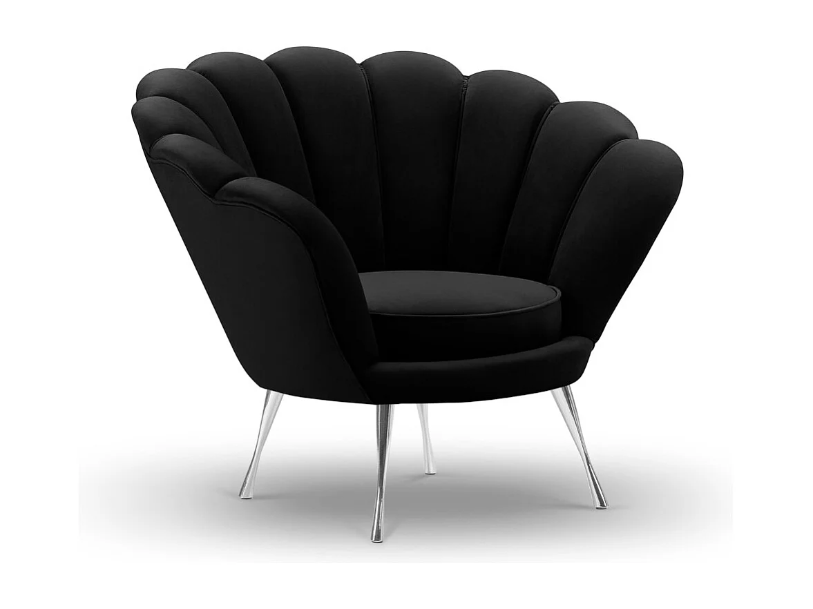 Cosmopolitan Design - Fauteuil "Kingston" Flueel, Zwart - 98x78x76cm