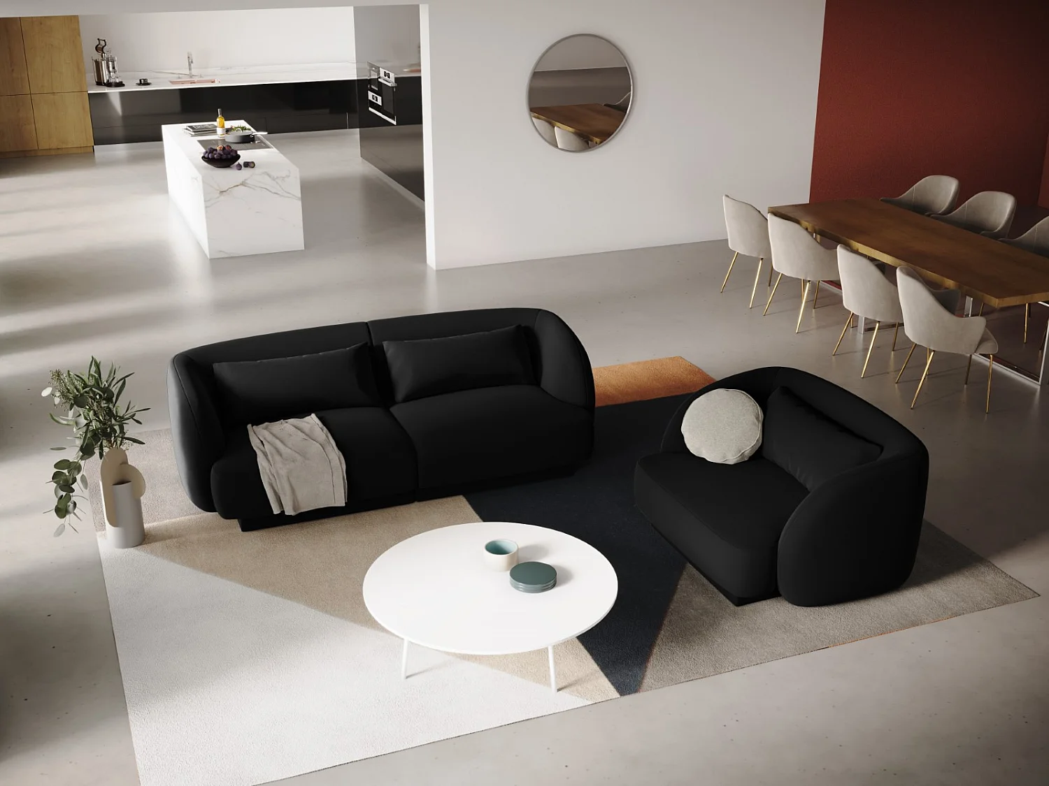 Cosmopolitan Design - Fotel, "Tulum" welur, czarny - 103x90x70cm