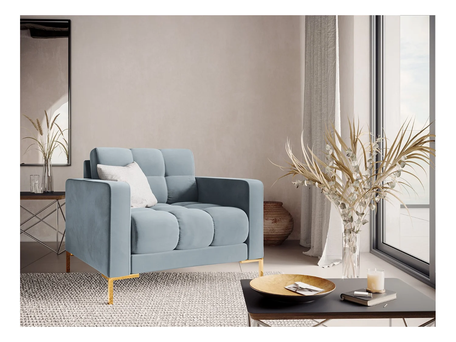 Cosmopolitan Design - Sillón "Bali" de terciopelo azul claro - 87x92x75cm