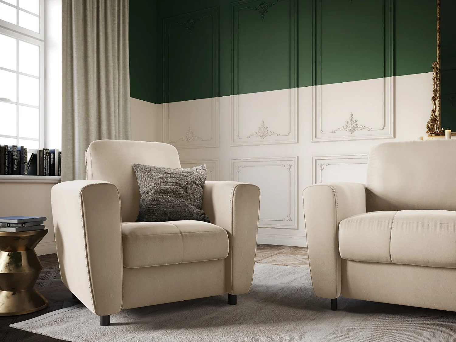 CXL by Christian Lacroix - Fauteuil "Audra" en velours beige - 87x82x83cm