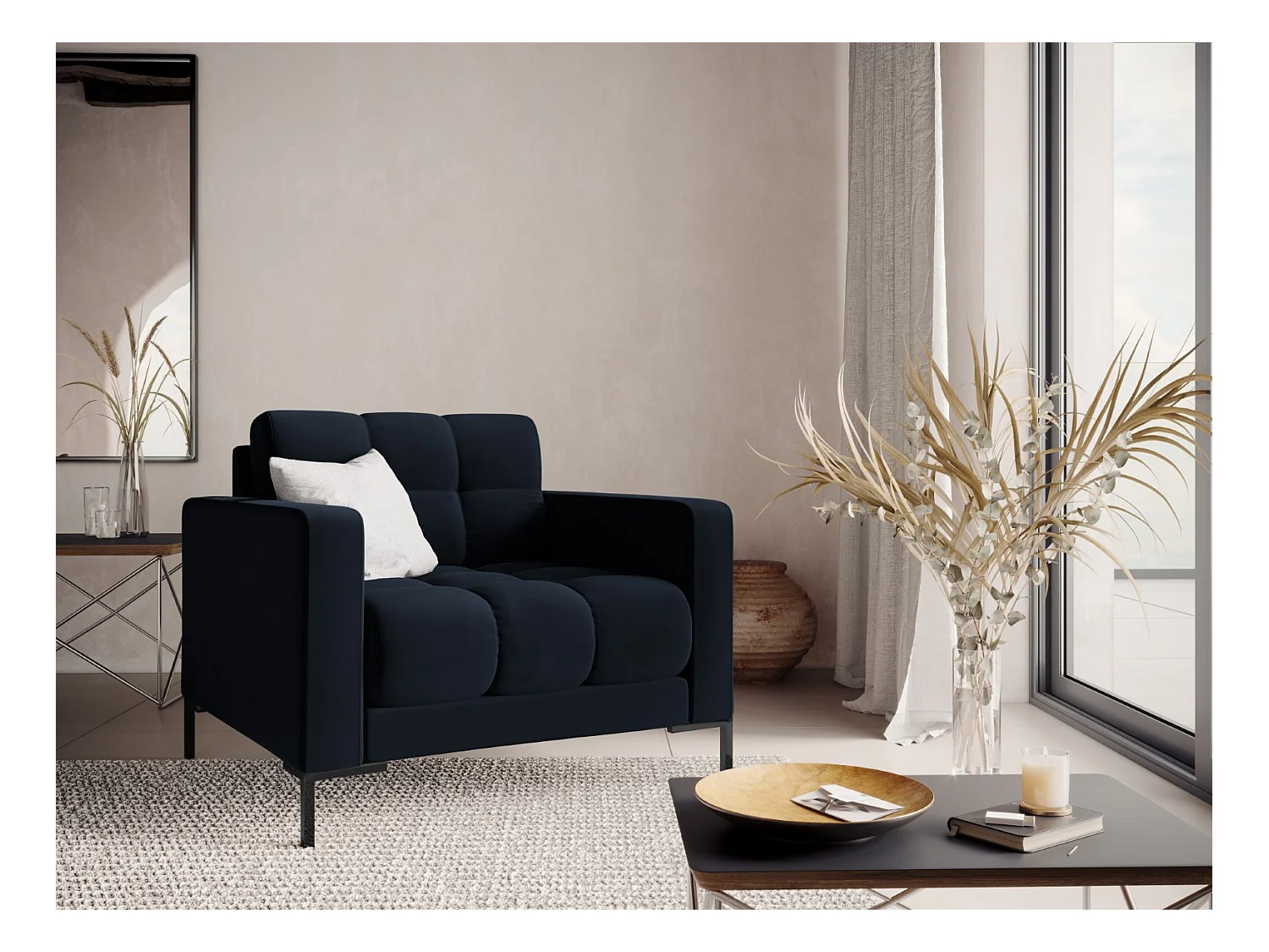 Cosmopolitan Design - Sillón "Bali" de terciopelo azul oscuro - 87x92x75cm