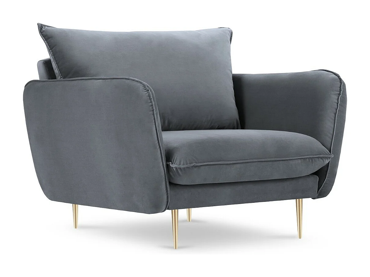 Cosmopolitan Design - Fauteuil "Vienna" en velours bleu gris - 97x94x95cm