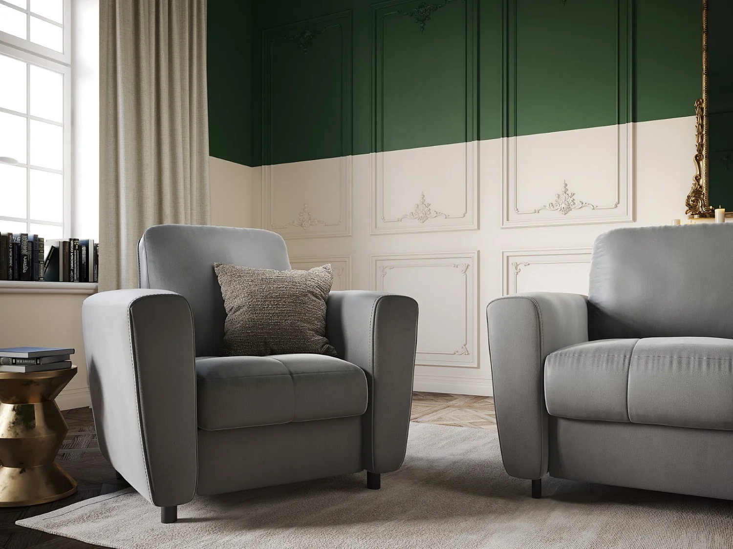 CXL by Christian Lacroix - Poltrona "Audra" in velluto grigio - 87x82x83cm