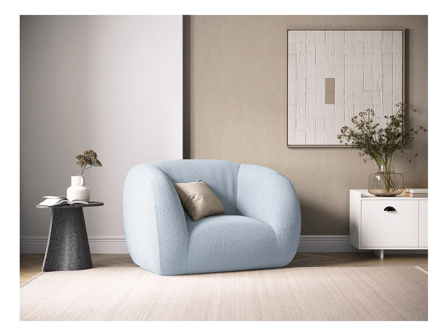 Cosmopolitan Design - Sillón "Essen" de tejido bouclé azul claro - 130x95x86cm