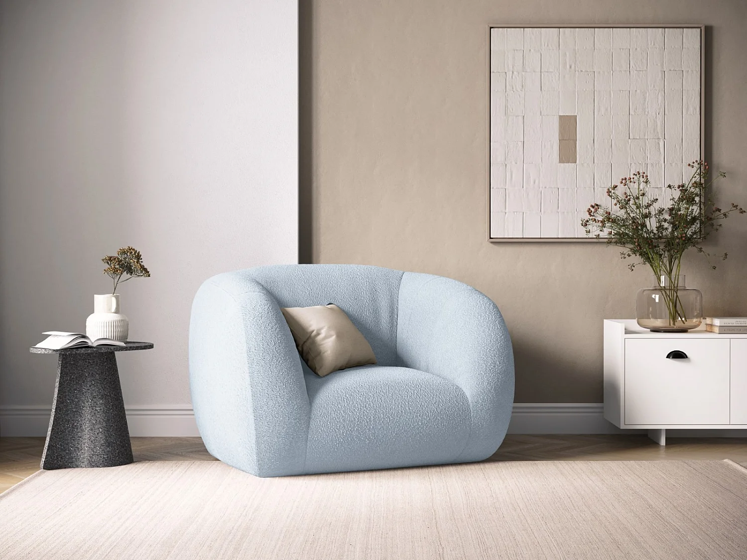 Cosmopolitan Design - Fauteuil "Essen" en bouclé bleu clair - 130x95x86cm