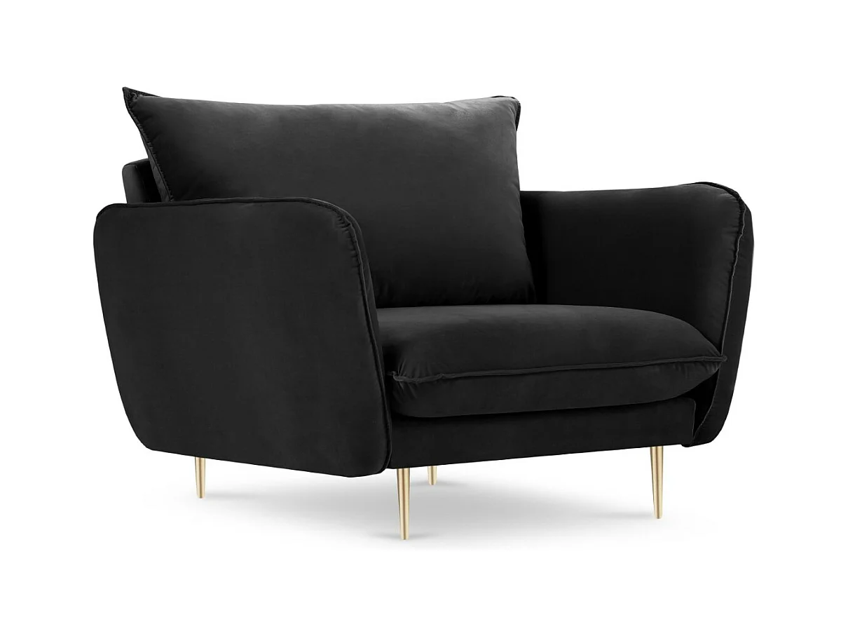 Cosmopolitan Design - Fauteuil "Vienna" Flueel, Zwart - 97x94x95cm
