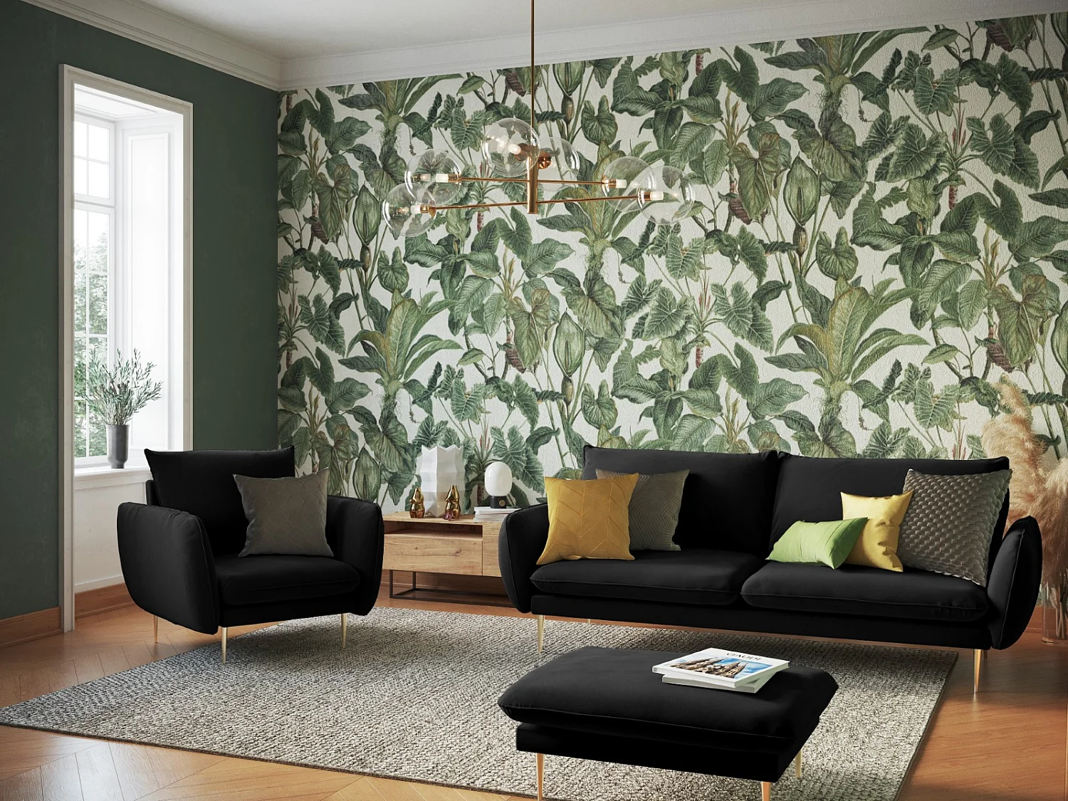 Cosmopolitan Design - Sessel "Vienna" aus Samt schwarz - 97x94x95cm