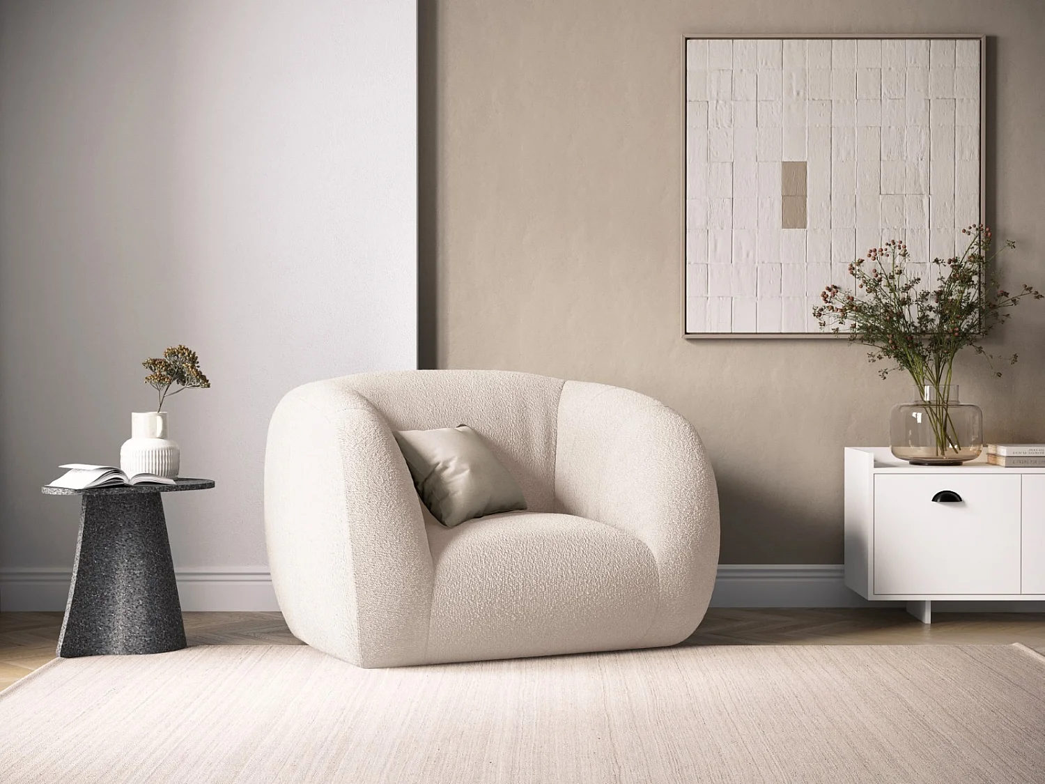 Cosmopolitan Design - Fauteuil "Essen" en bouclé beige - 130x95x86cm