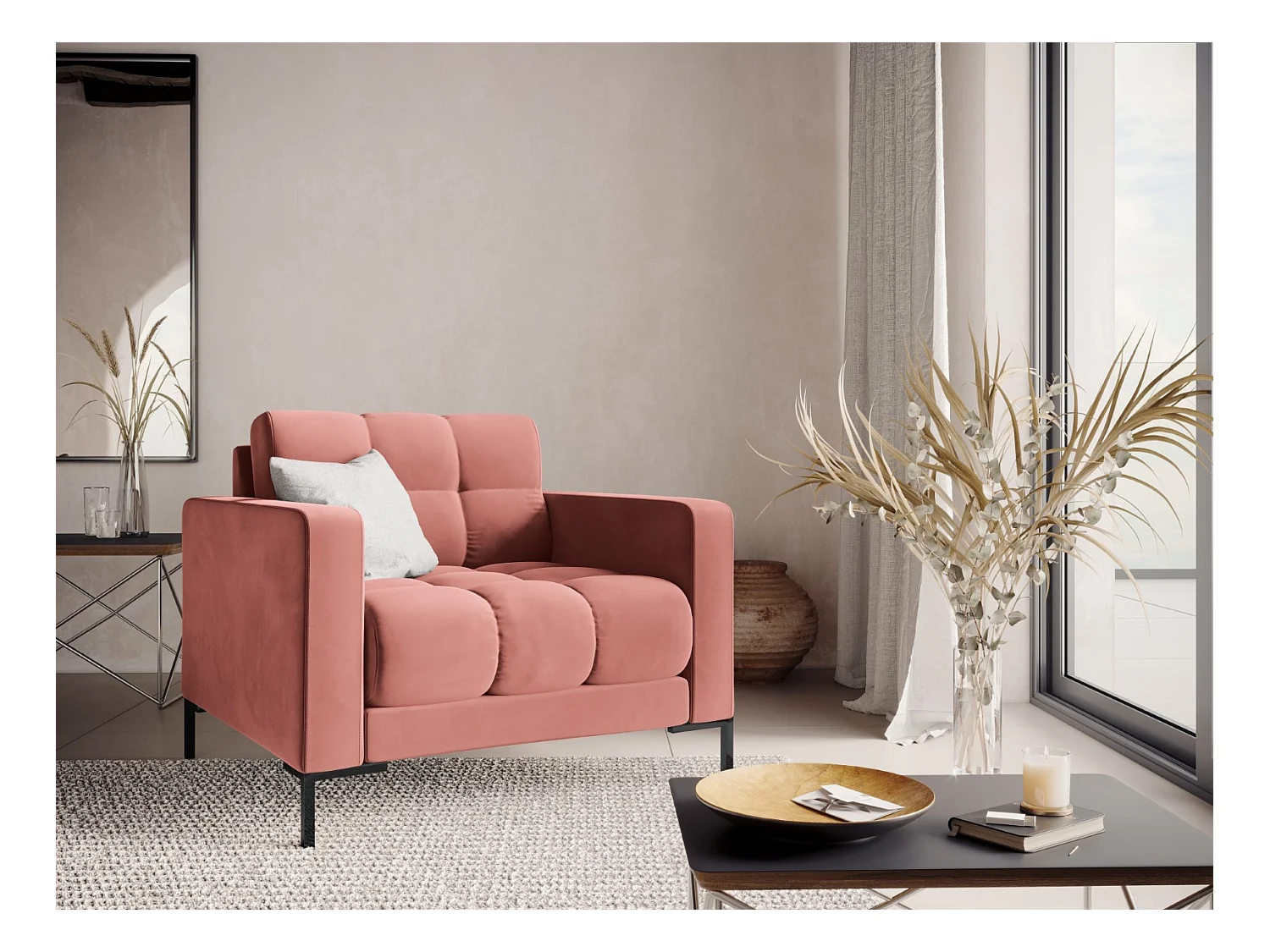 Cosmopolitan Design - Sillón "Bali" de terciopelo rosa - 87x92x75cm