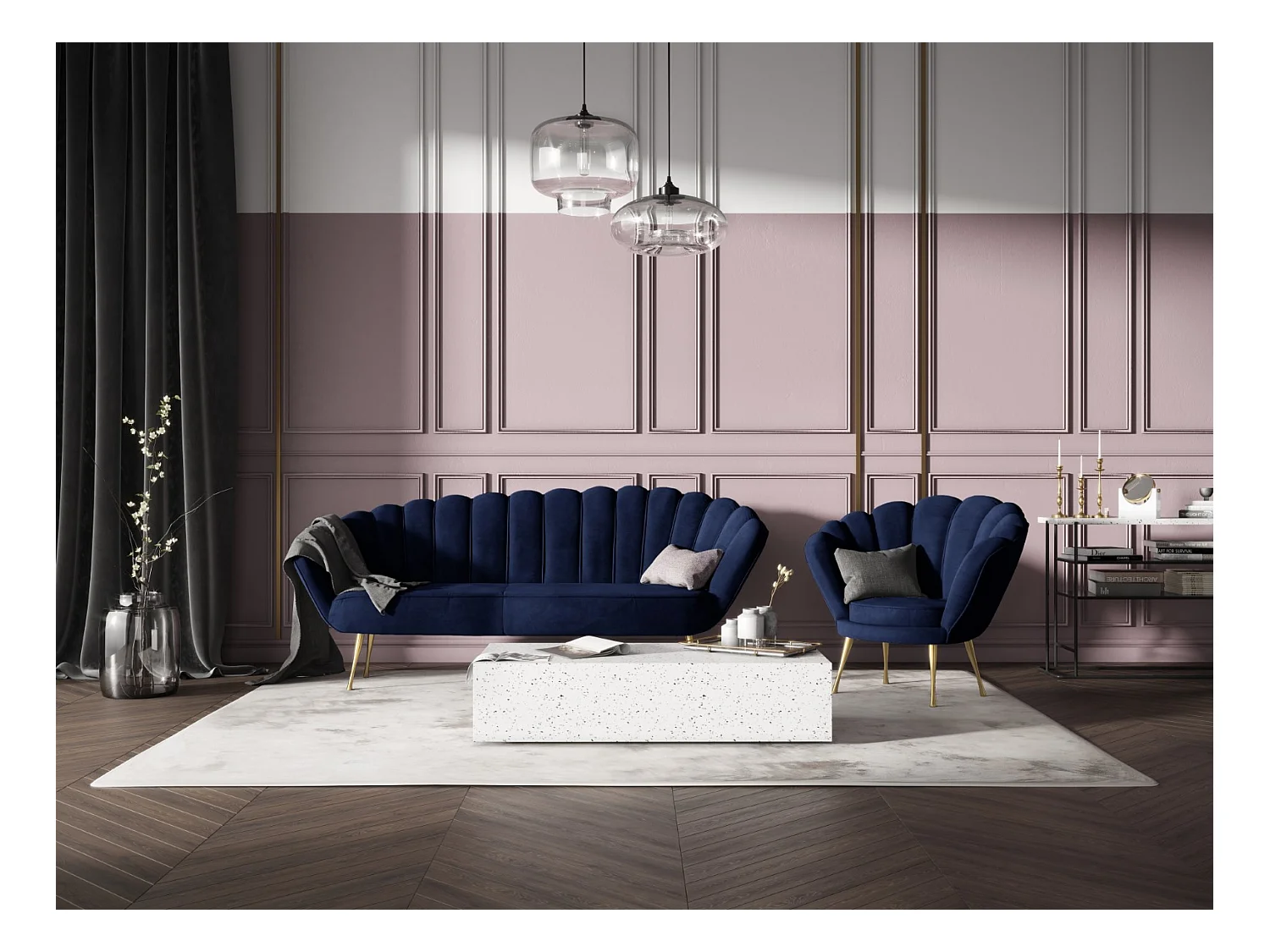 Cosmopolitan Design - Sessel "Kingston" aus Samt königsblau - 98x78x76cm