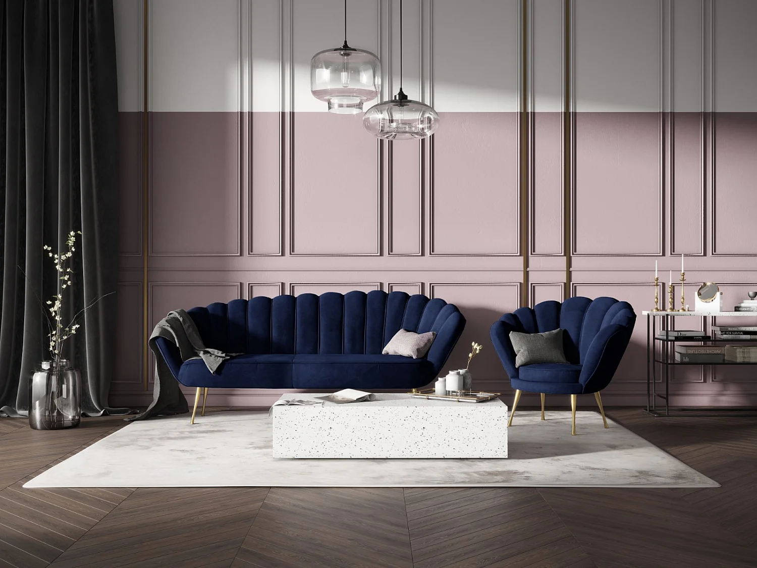 Cosmopolitan Design - Fauteuil "Kingston" Flueel, Koningsblauw - 98x78x76cm