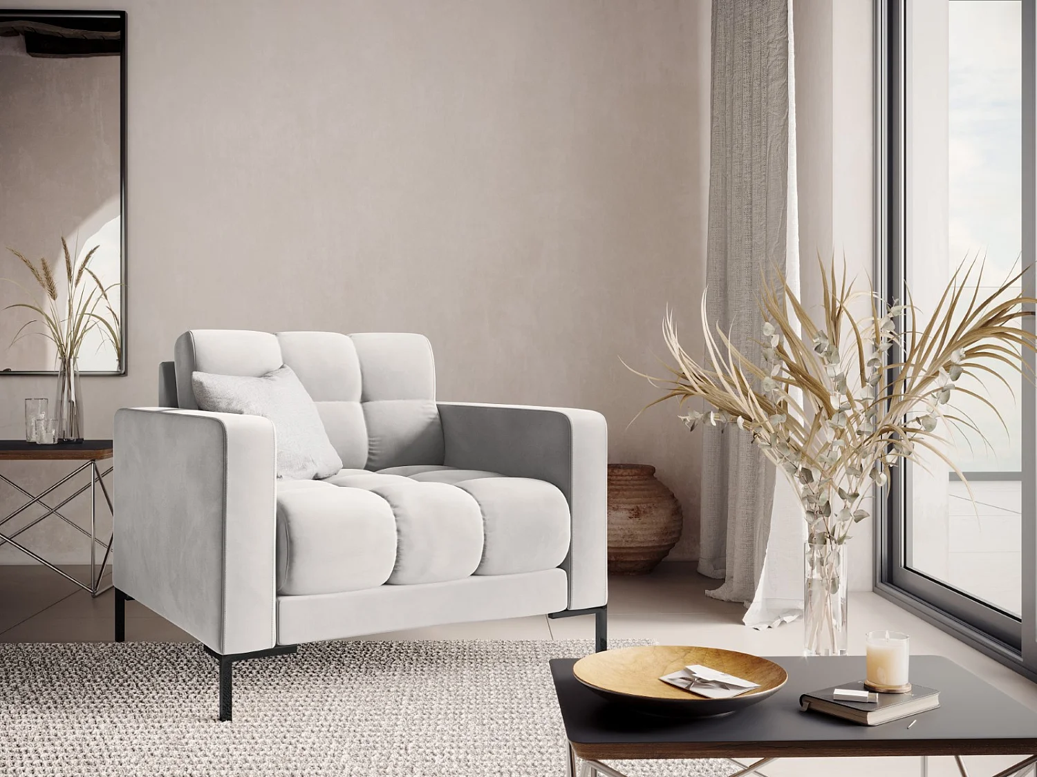 Cosmopolitan Design - Fauteuil "Bali" Flueel, Geld - 87x92x75cm