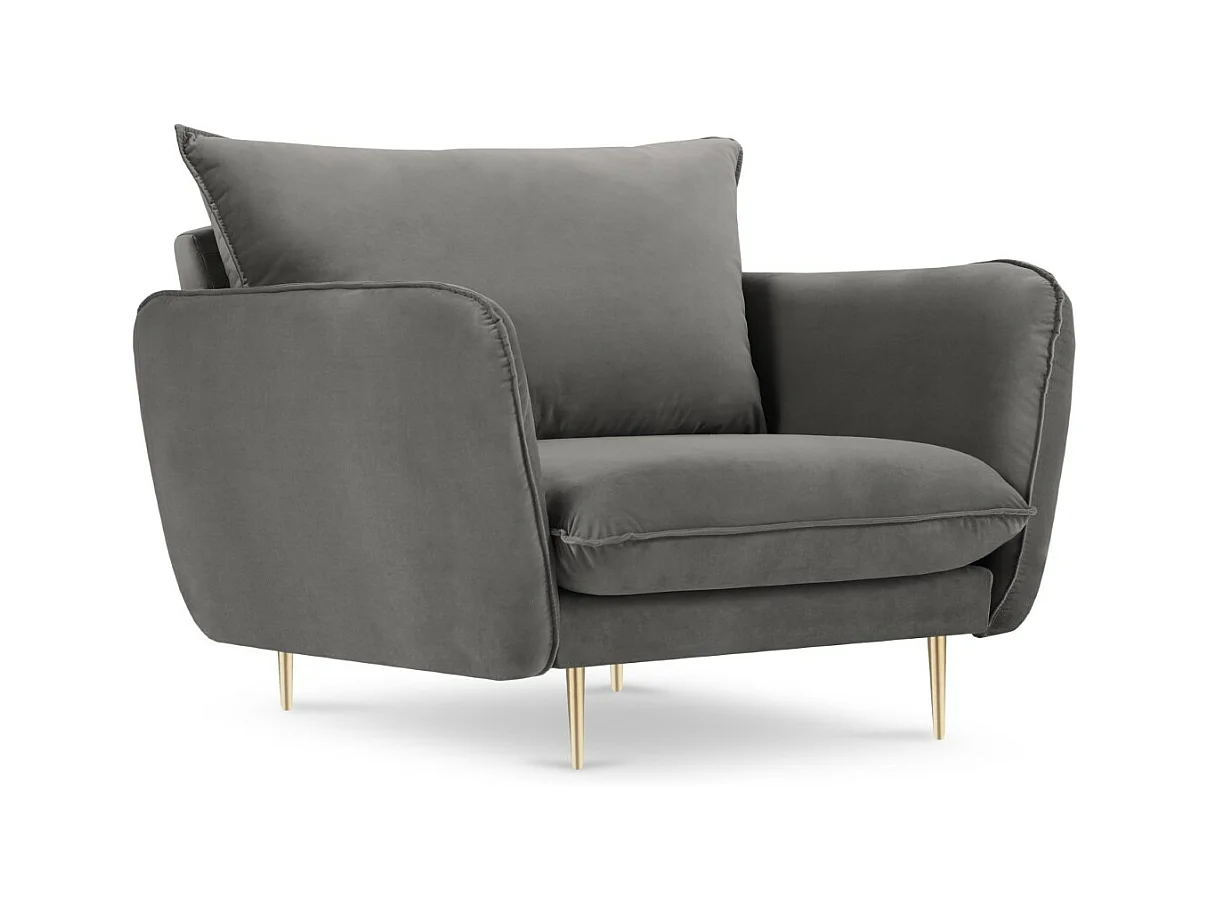 Cosmopolitan Design - Fauteuil "Vienna" Flueel, Lichtgrijs - 97x94x95cm