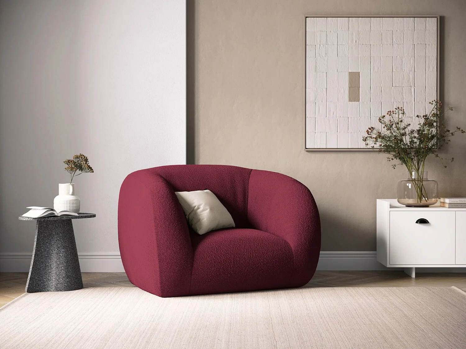 Cosmopolitan Design - Fauteuil "Essen" en bouclé bordeaux - 130x95x86cm