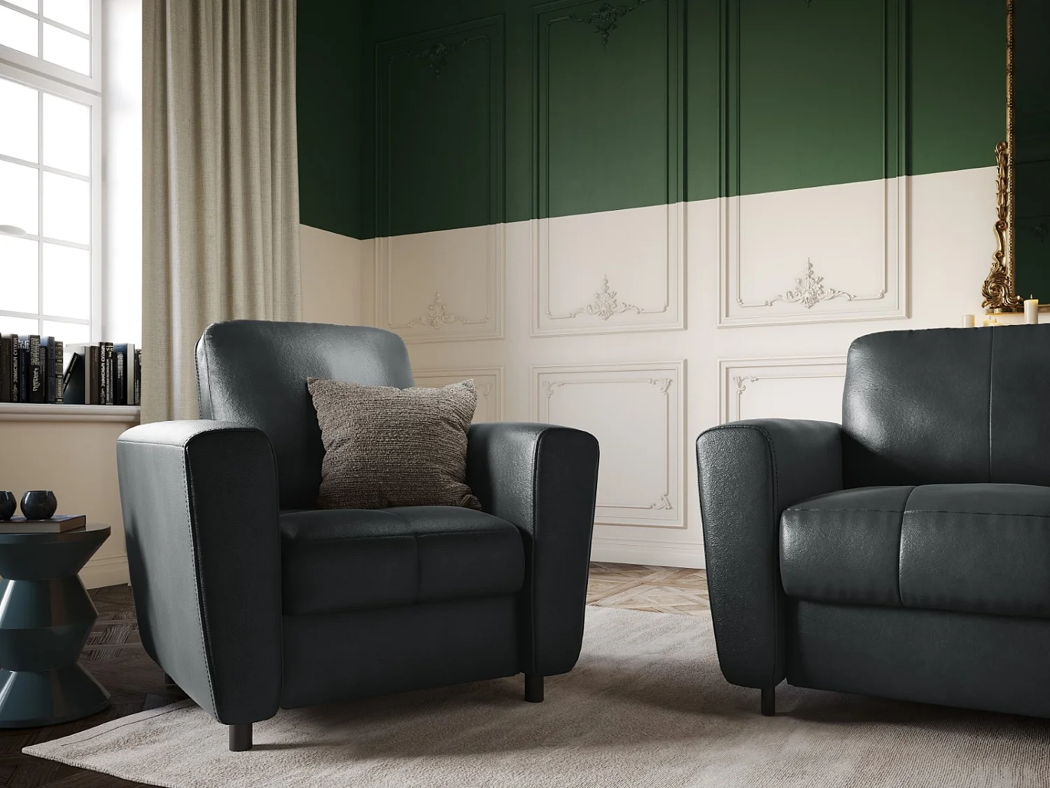 CXL by Christian Lacroix - Fauteuil "Audra" Echt leer, Blauw Grijs - 87x82x83cm