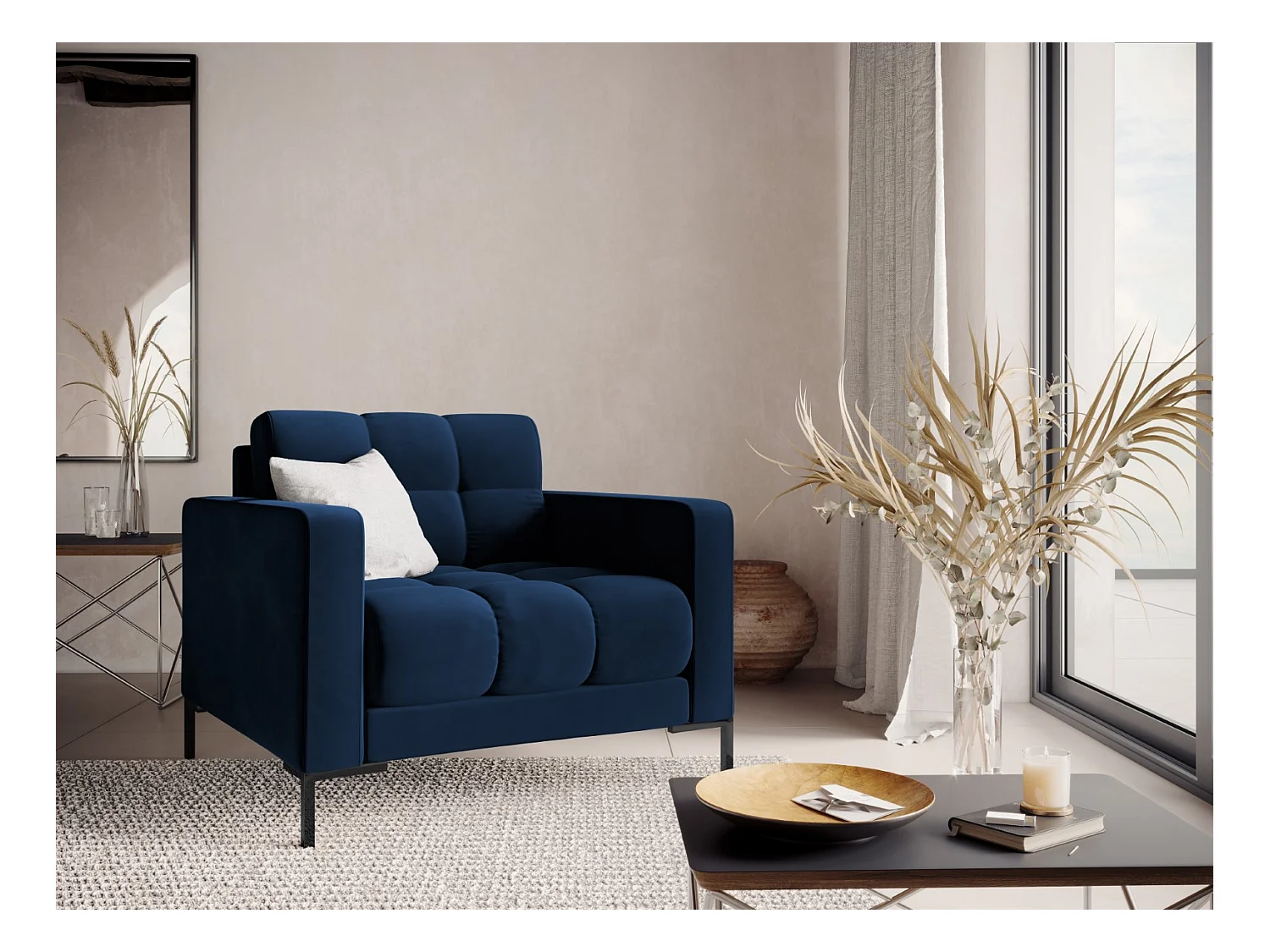 Cosmopolitan Design - Sillón "Bali" de terciopelo azul regio - 87x92x75cm