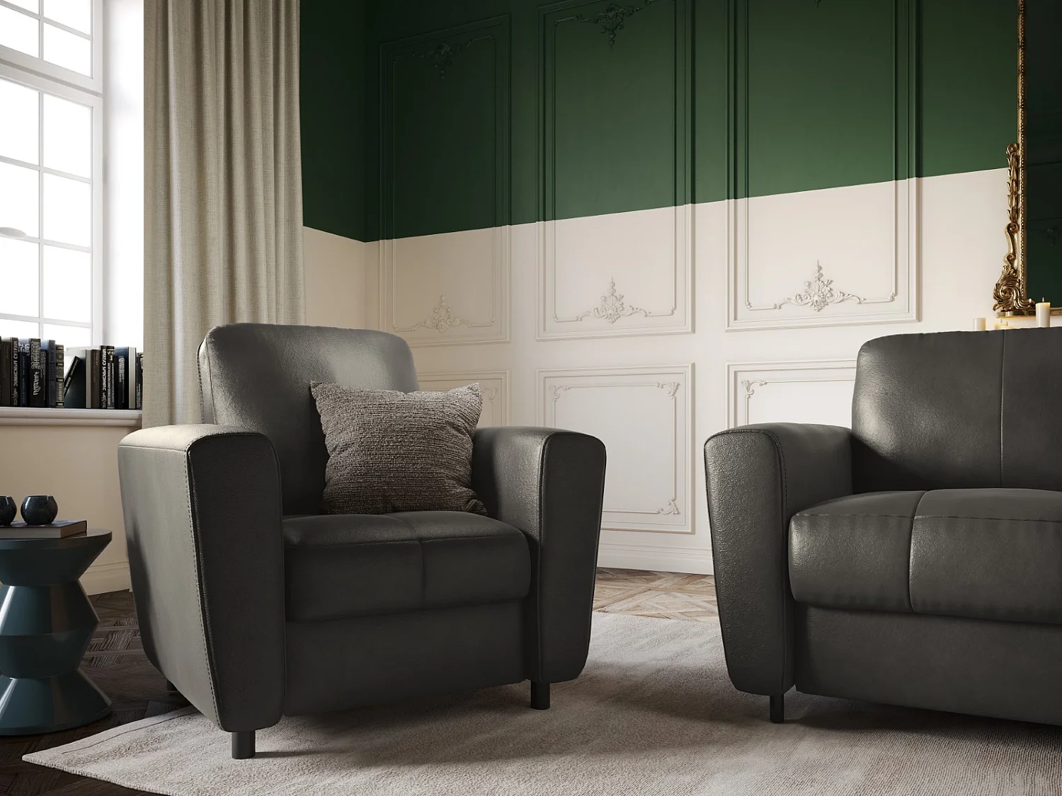 CXL by Christian Lacroix - Fauteuil "Audra" en cuir véritable gris foncé - 87x82x83cm