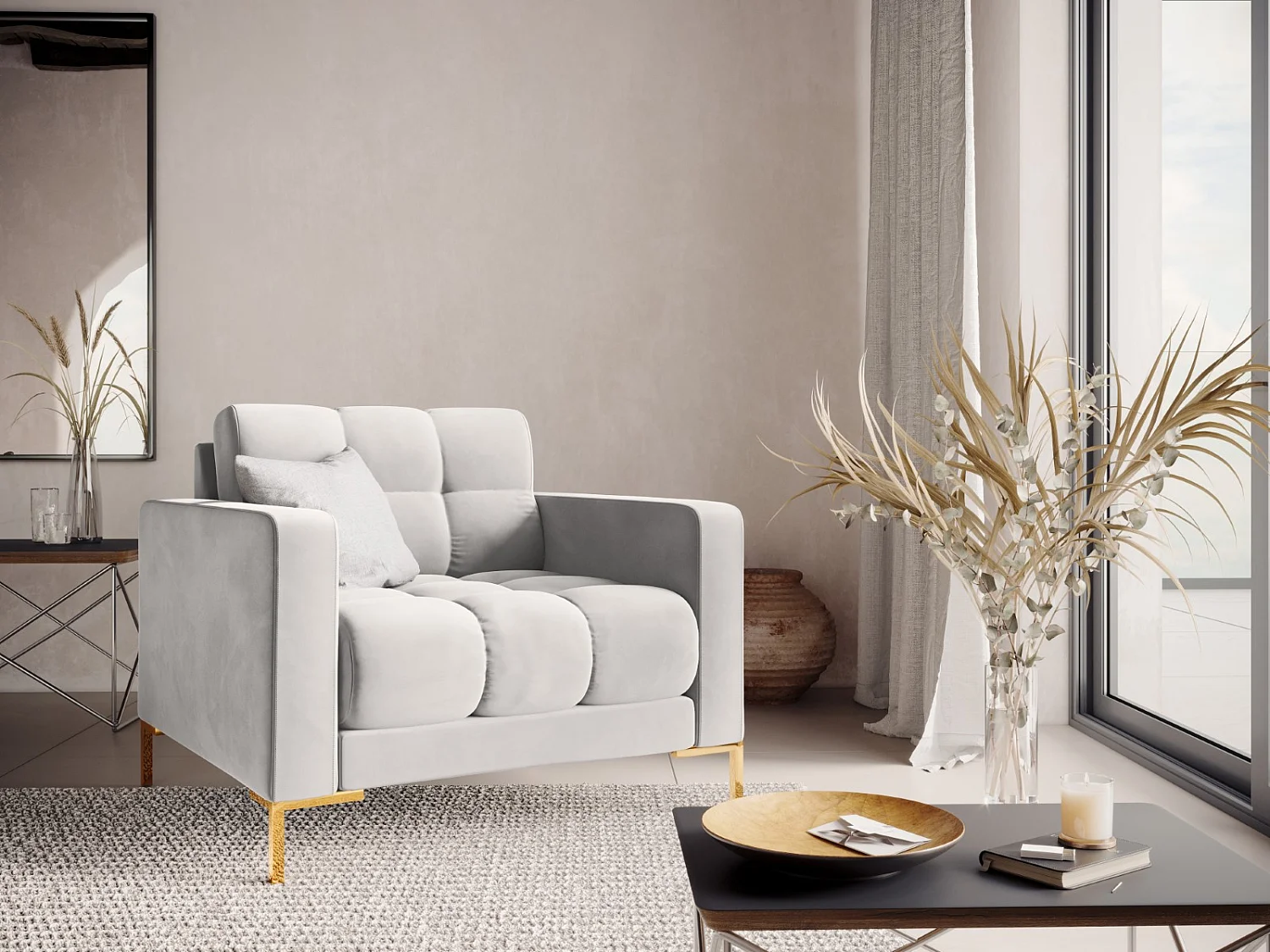 Cosmopolitan Design - Sillón "Bali" de terciopelo plata - 87x92x75cm