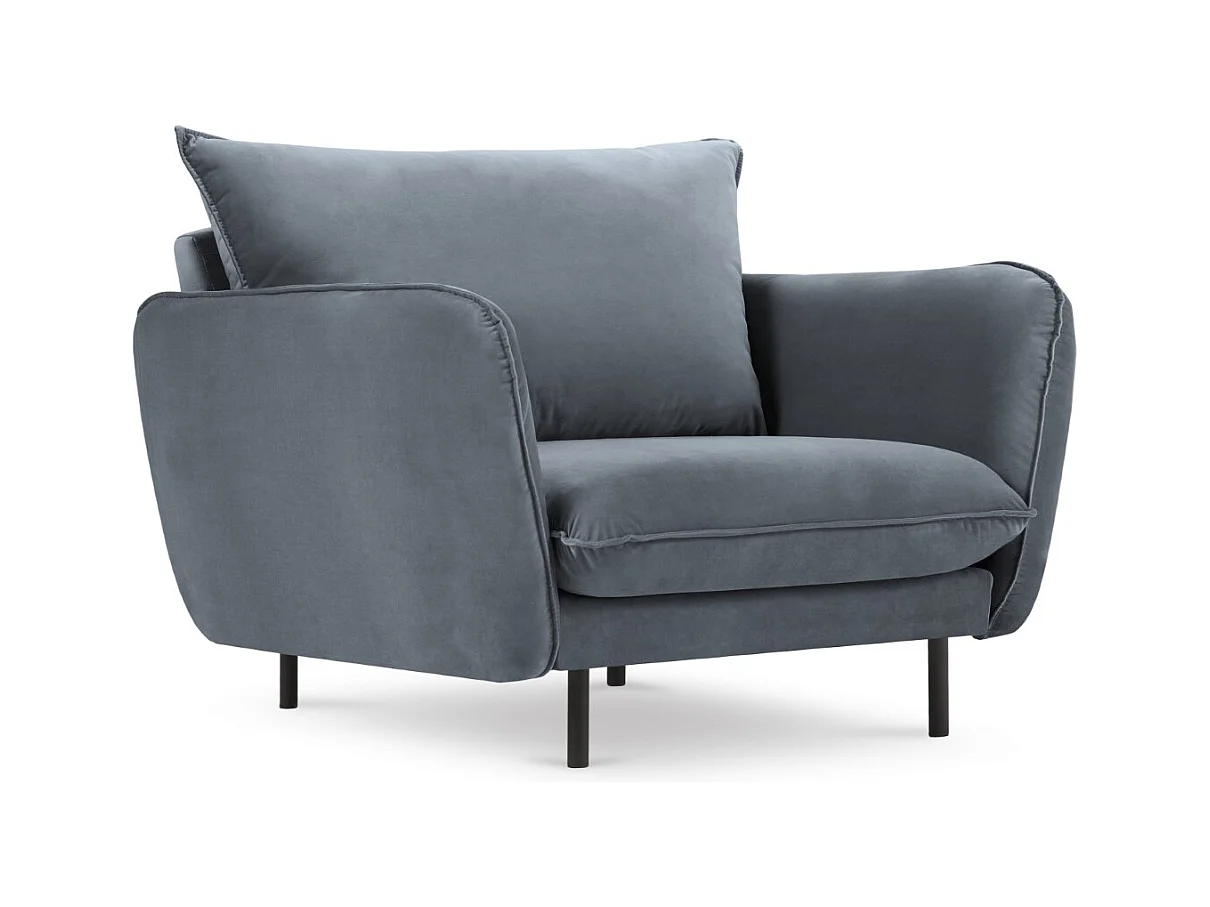 Cosmopolitan Design - Fauteuil "Vienna" Flueel, Blauw Grijs - 97x94x95cm