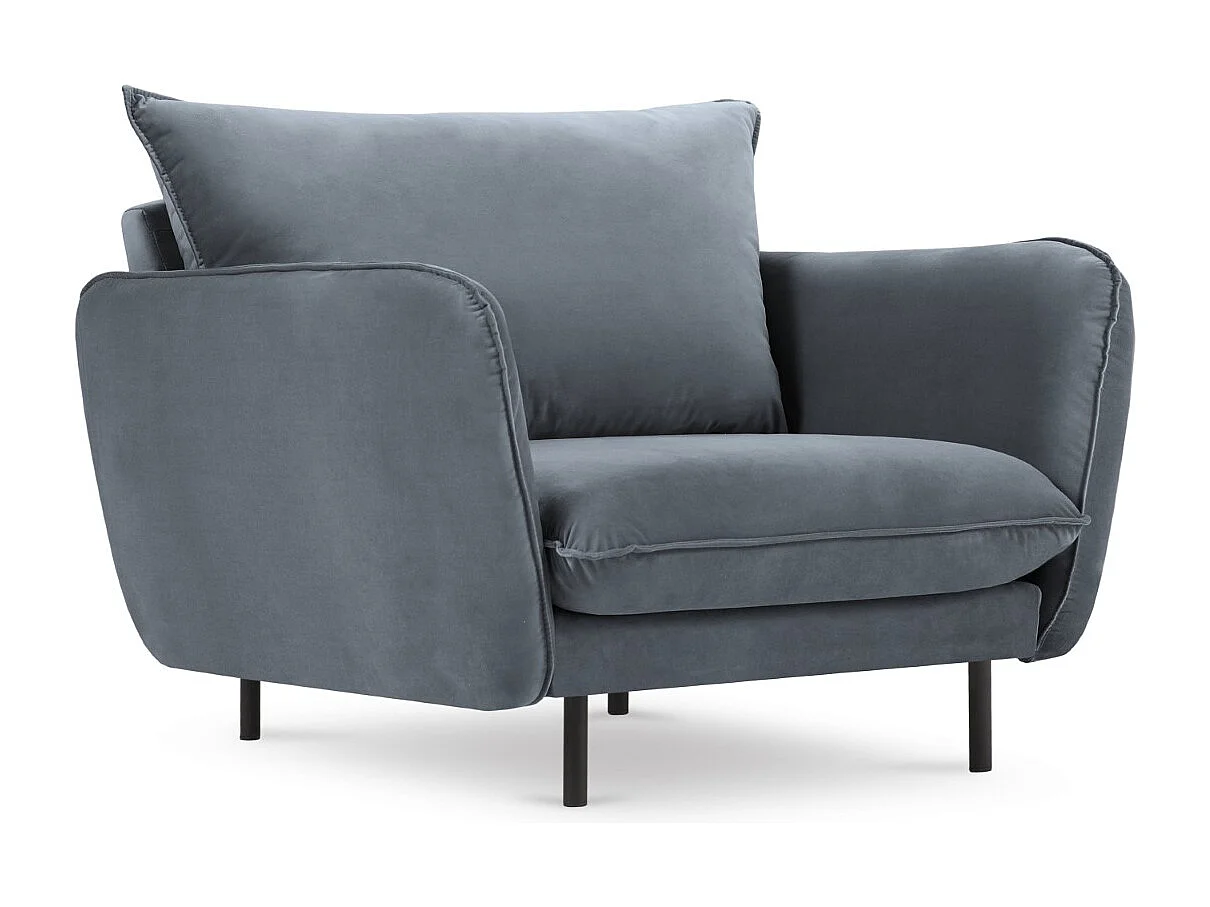 Cosmopolitan Design - Fauteuil "Vienna" en velours bleu gris - 97x94x95cm