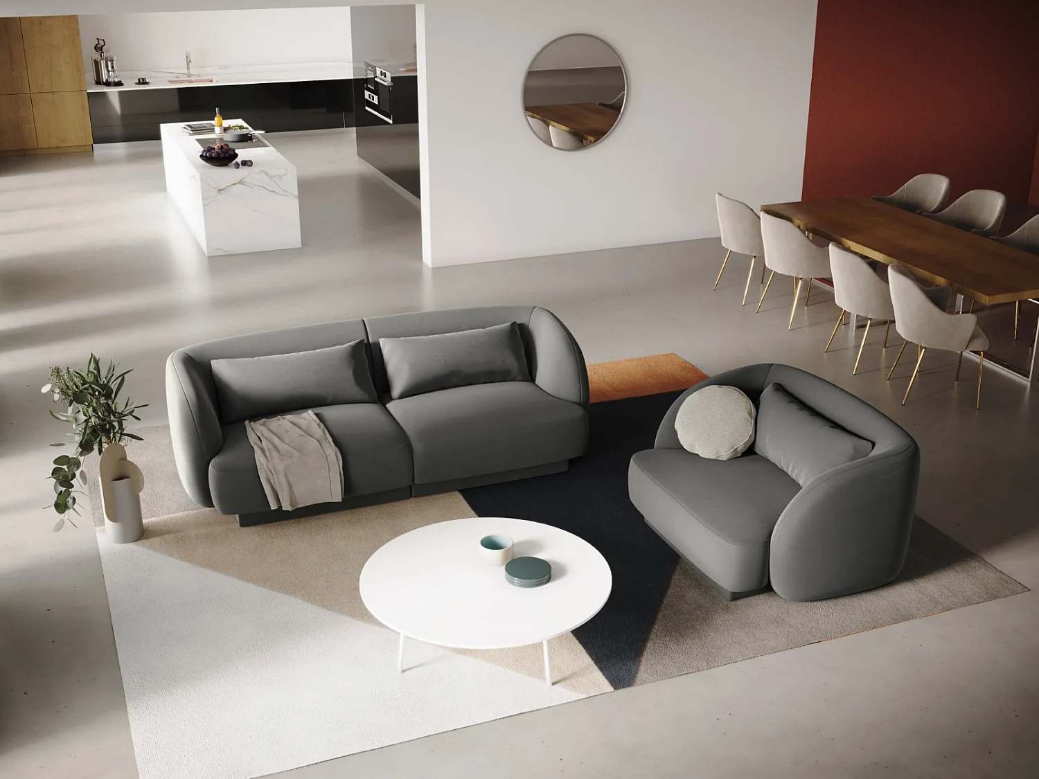 Cosmopolitan Design - Fotel, "Tulum" welur, szary jasny - 103x90x70cm