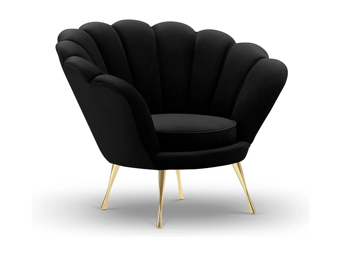 Cosmopolitan Design - Fauteuil "Kingston" en velours noir - 98x78x76cm