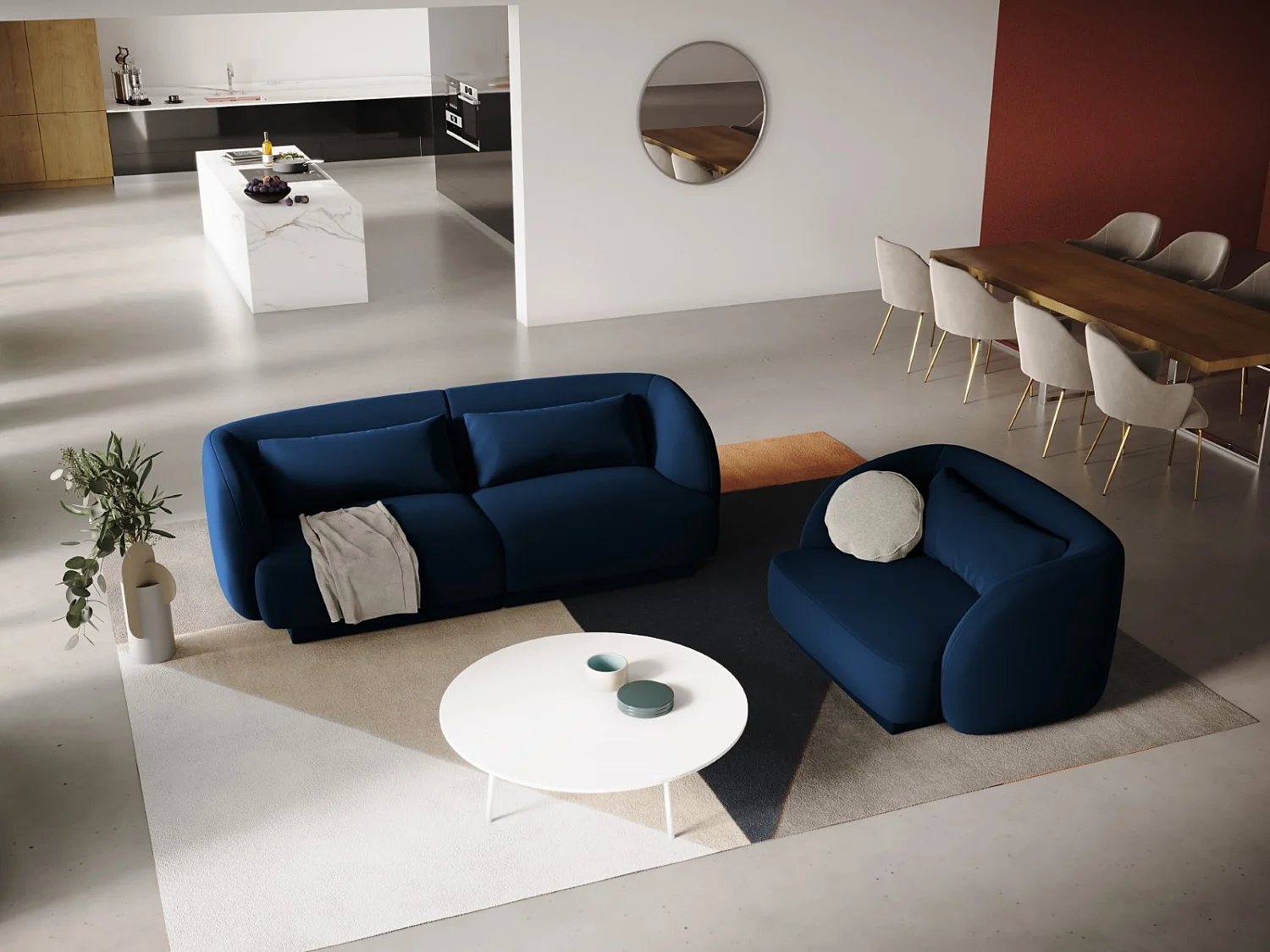 Cosmopolitan Design - Fauteuil "Tulum" en velours bleu roi - 103x90x70cm