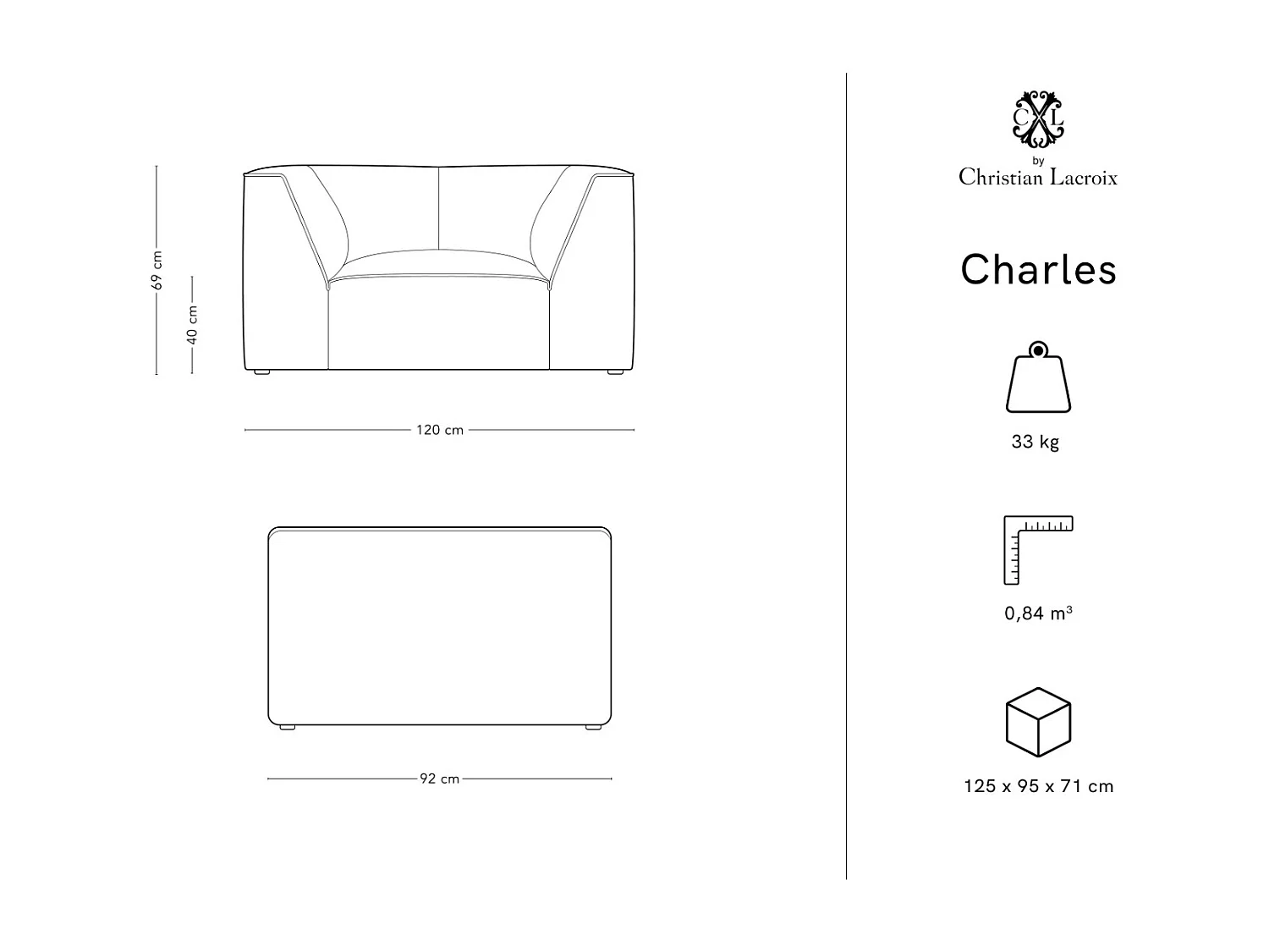 CXL by Christian Lacroix - Sessel "Charles" Sitzer aus Samt schwarz - 120x92x69cm