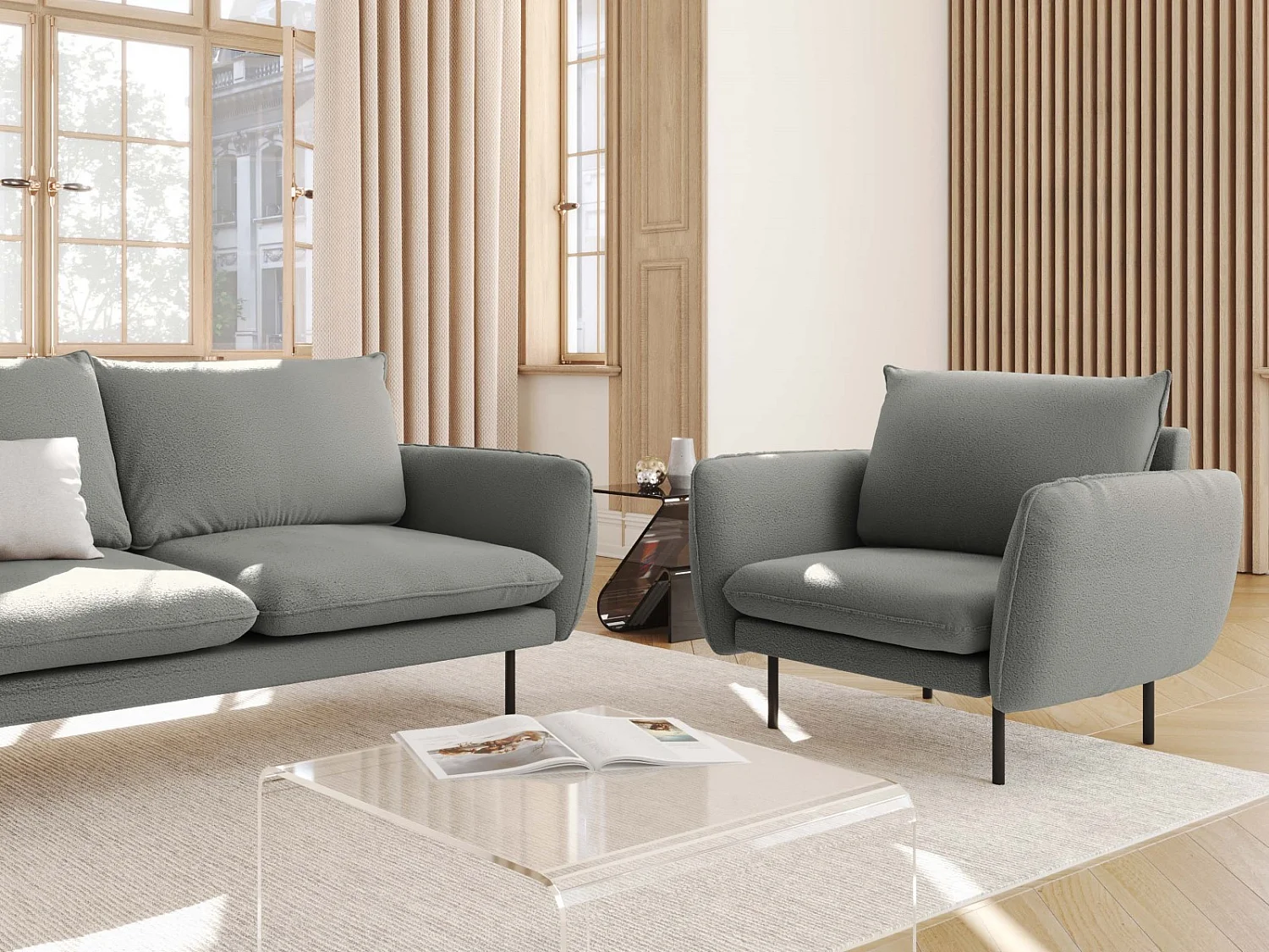 Cosmopolitan Design - Fauteuil "Vienna" en bouclé gris - 97x94x95cm