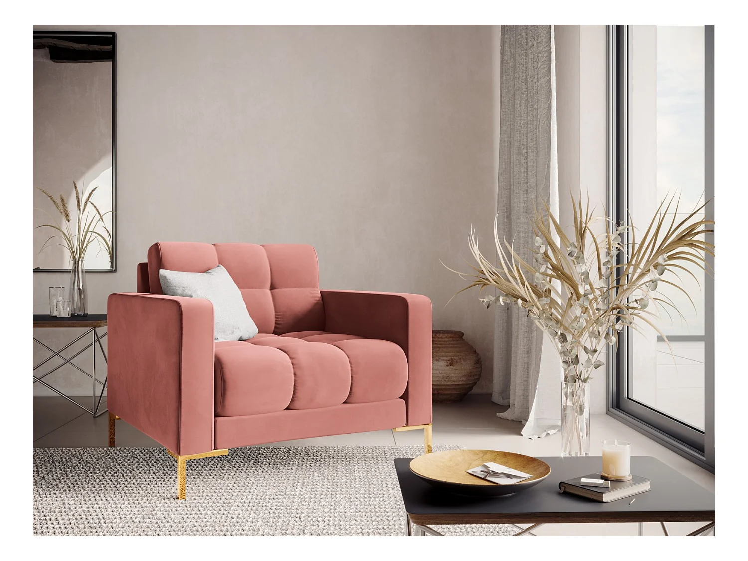 Cosmopolitan Design - Sillón "Bali" de terciopelo rosa - 87x92x75cm