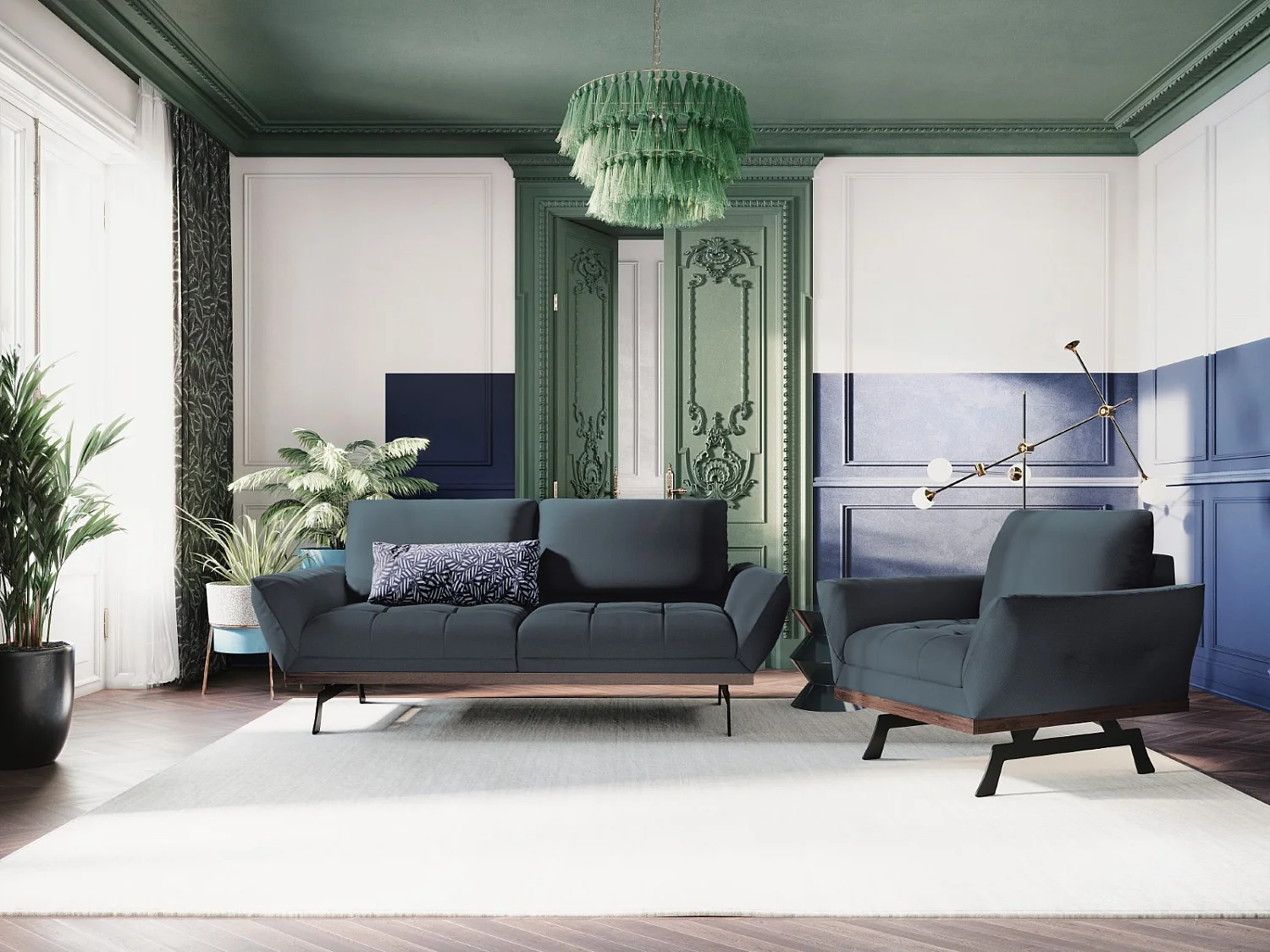 CXL by Christian Lacroix - Fauteuil "Olivier" en tissu structurel bleu - 95x95x87cm