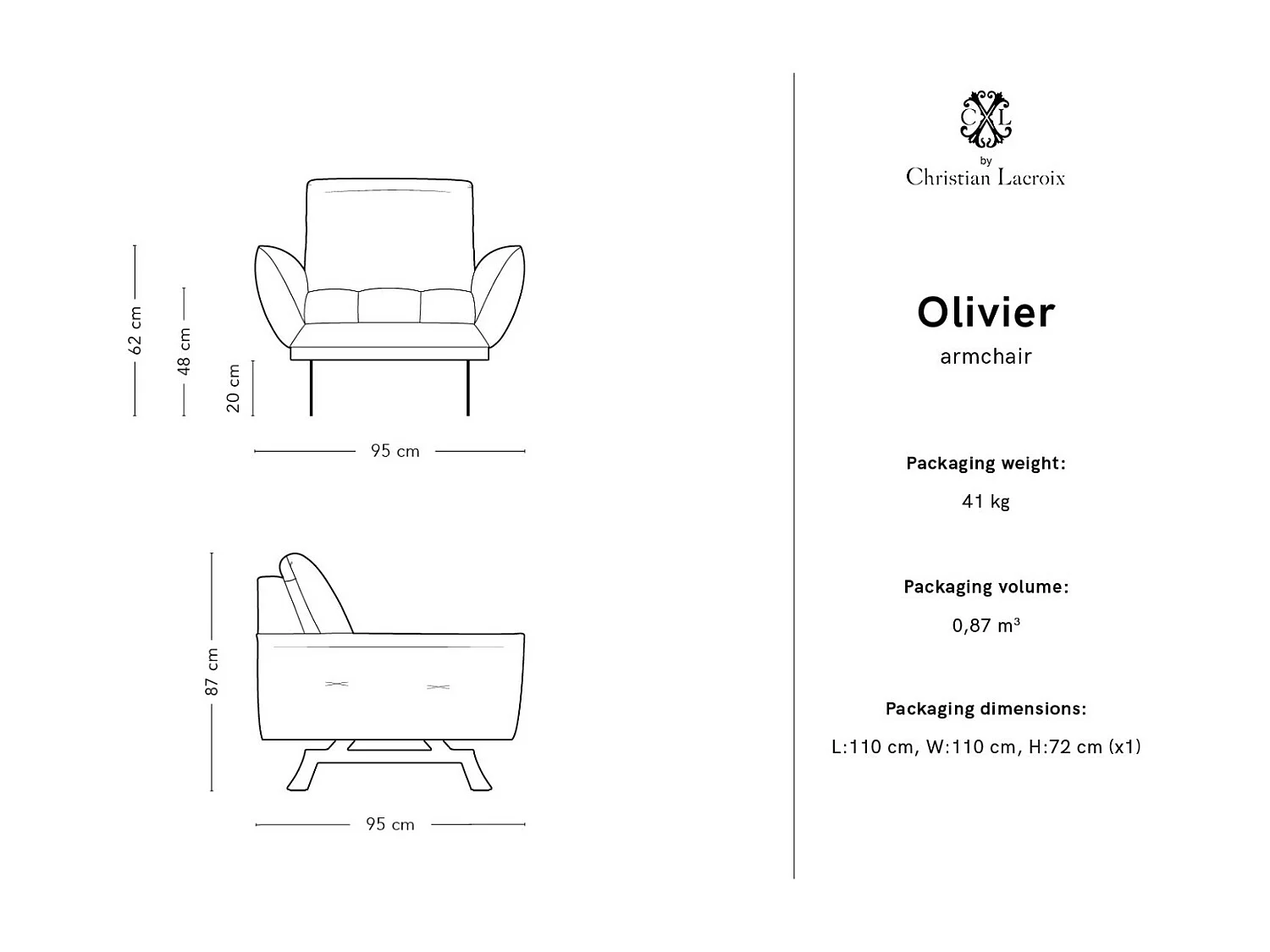 CXL by Christian Lacroix - Fauteuil "Olivier" en tissu structurel bleu - 95x95x87cm