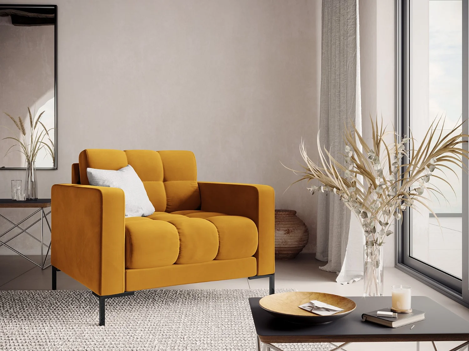 Cosmopolitan Design - Poltrona "Bali" in velluto giallo - 87x92x75cm