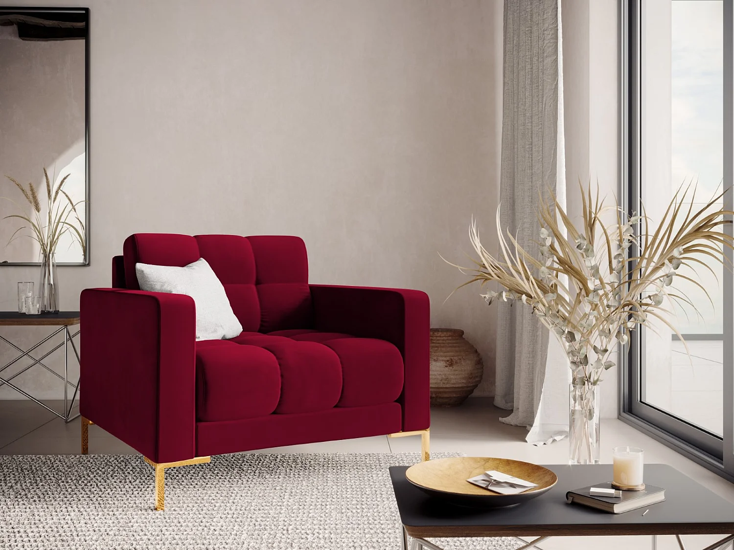 Cosmopolitan Design - Sillón "Bali" de terciopelo rojo - 87x92x75cm