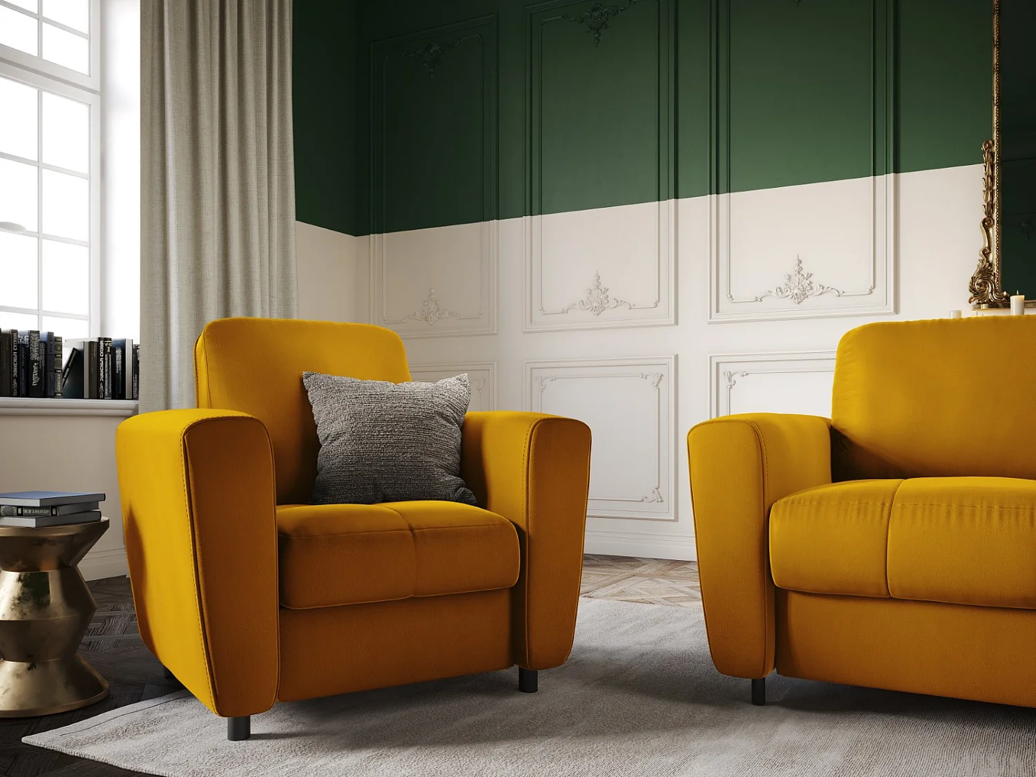 CXL by Christian Lacroix - Sillón "Audra" de terciopelo amarillo - 87x82x83cm