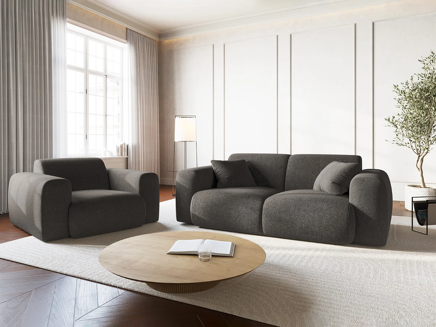 Cosmopolitan Design - Fauteuil "Nolio" 2 zitplaatsen, Chenille, Grijs - 105x95x72cm