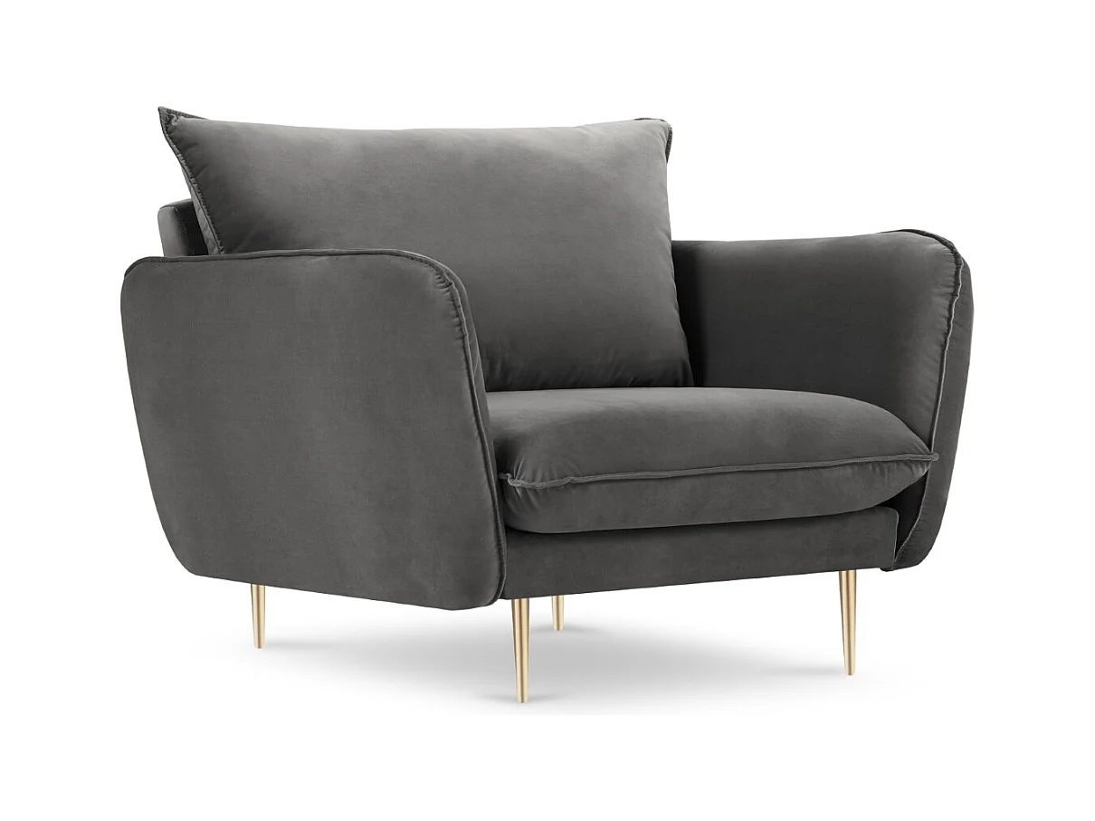 Cosmopolitan Design - Fauteuil "Vienna" Flueel, Grijs - 97x94x95cm