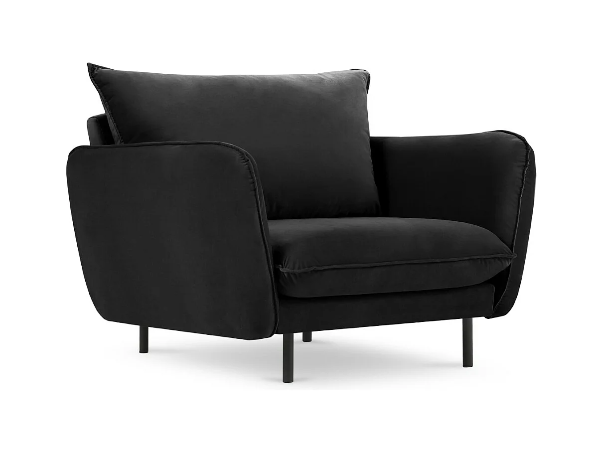 Cosmopolitan Design - Fauteuil "Vienna" Flueel, Zwart - 97x94x95cm