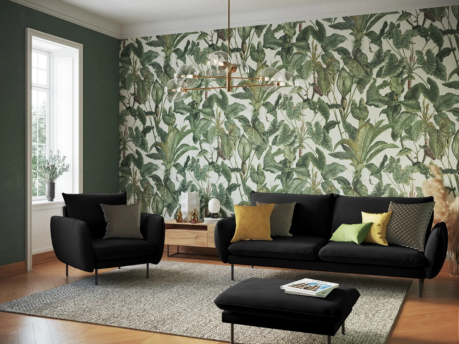 Cosmopolitan Design - Fauteuil "Vienna" en velours noir - 97x94x95cm